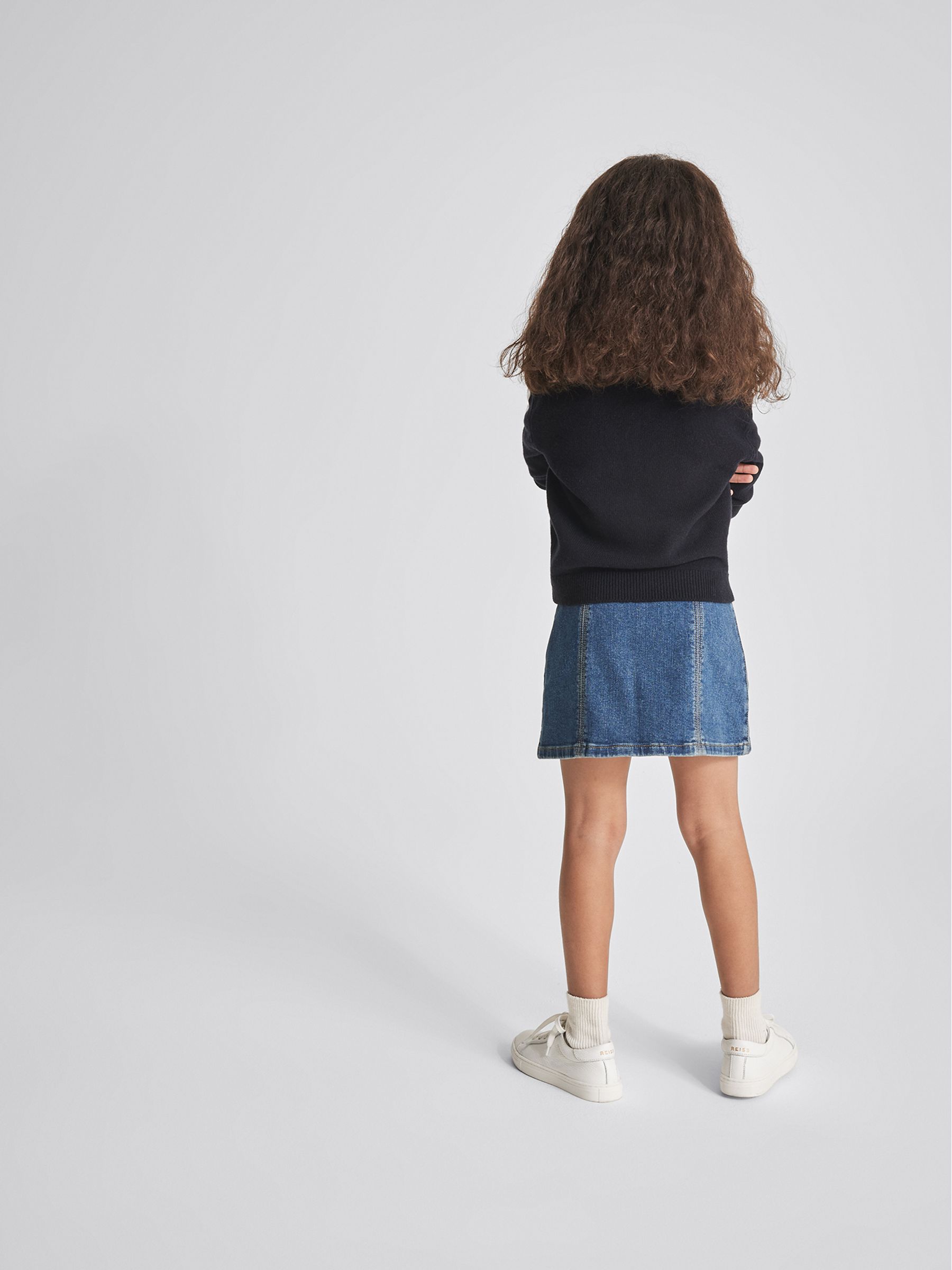 Stripe Trim V Neck Jumper in Navy - Image 5 of 6