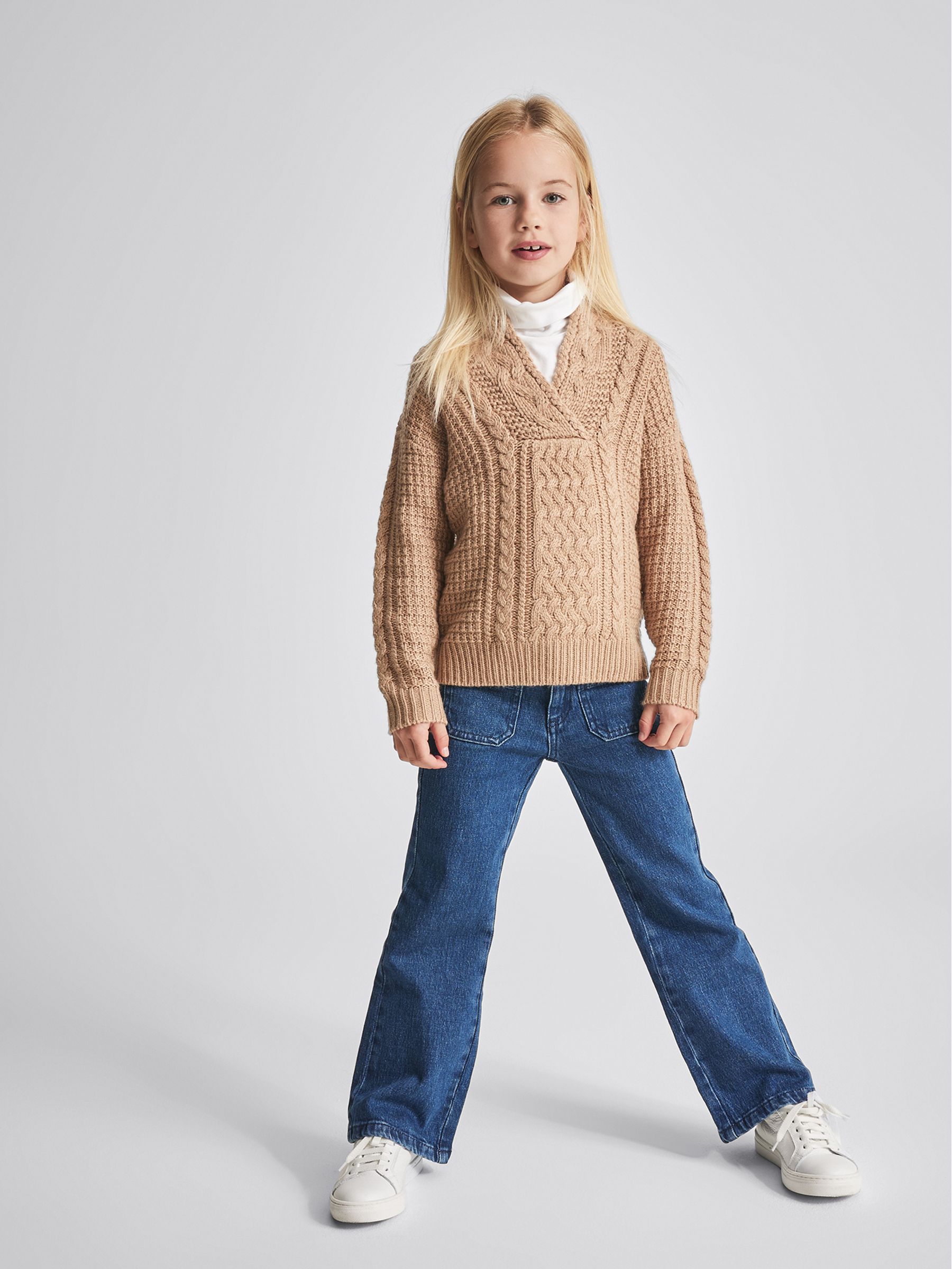 Cable Knit Cashmere Mix Jumper in Camel - Image 1 of 6