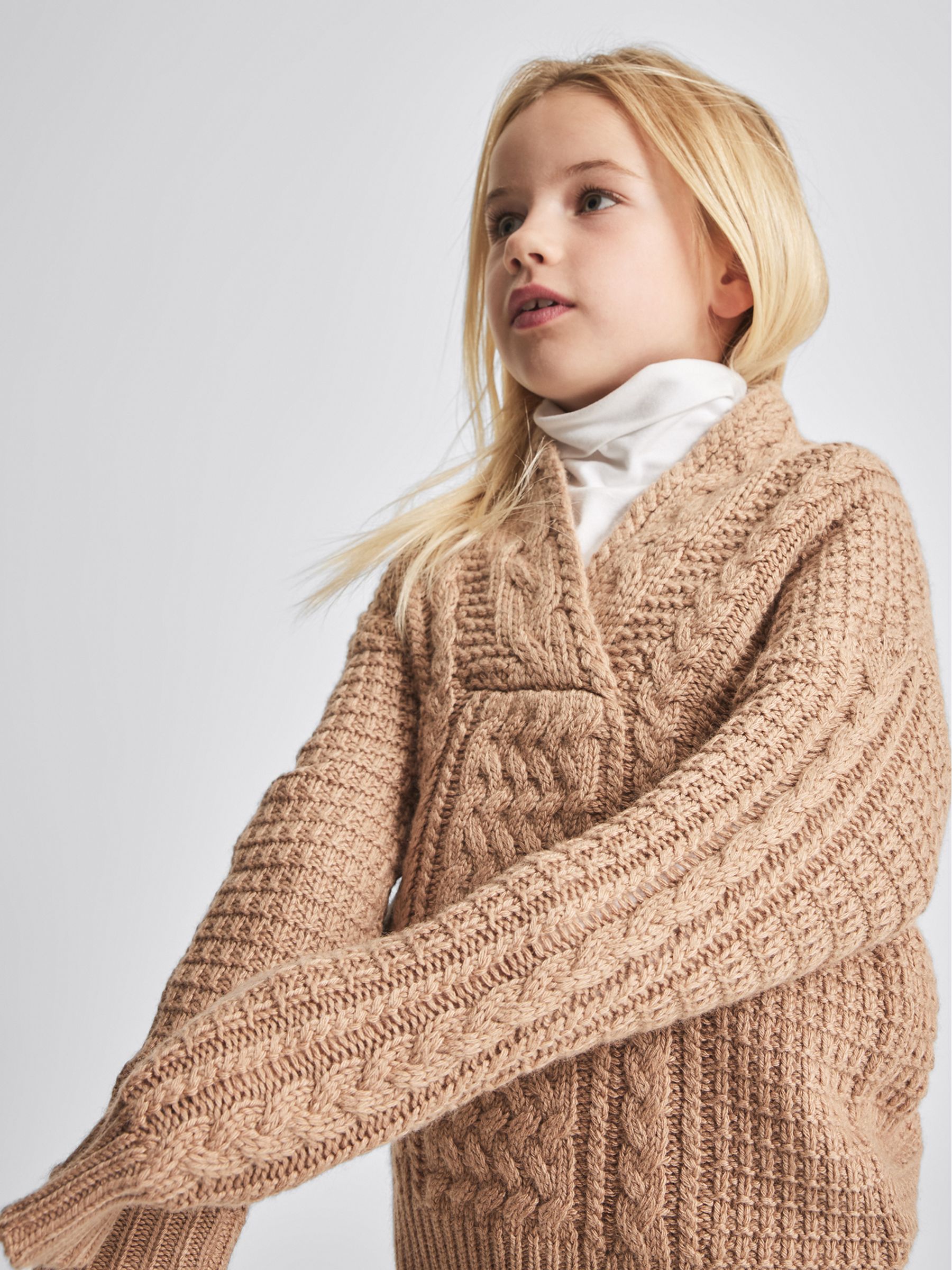 Cable Knit Cashmere Mix Jumper in Camel - Image 3 of 6