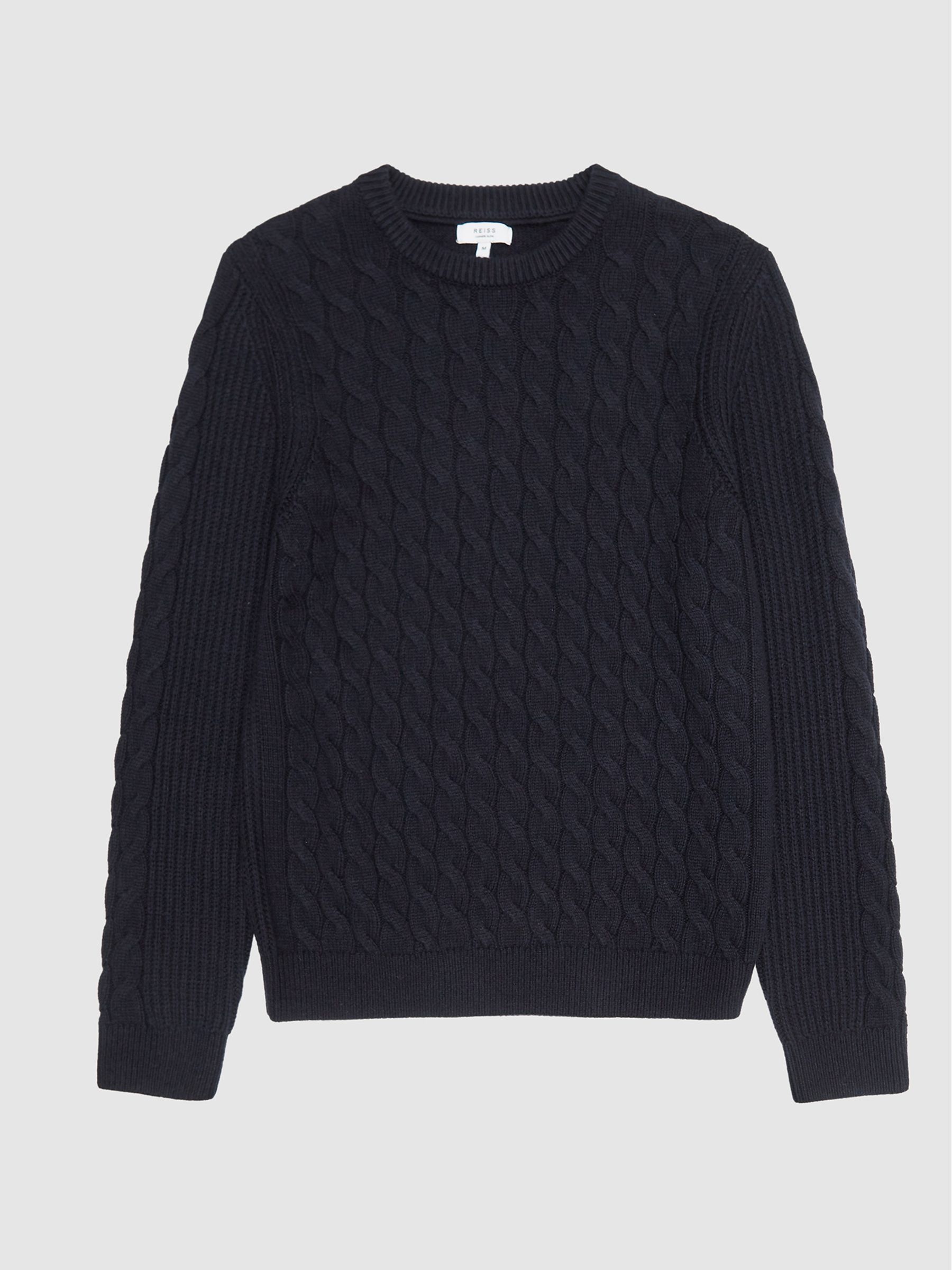 Crew Neck Cable-knit Sweater in Navy - Image 2 of 5