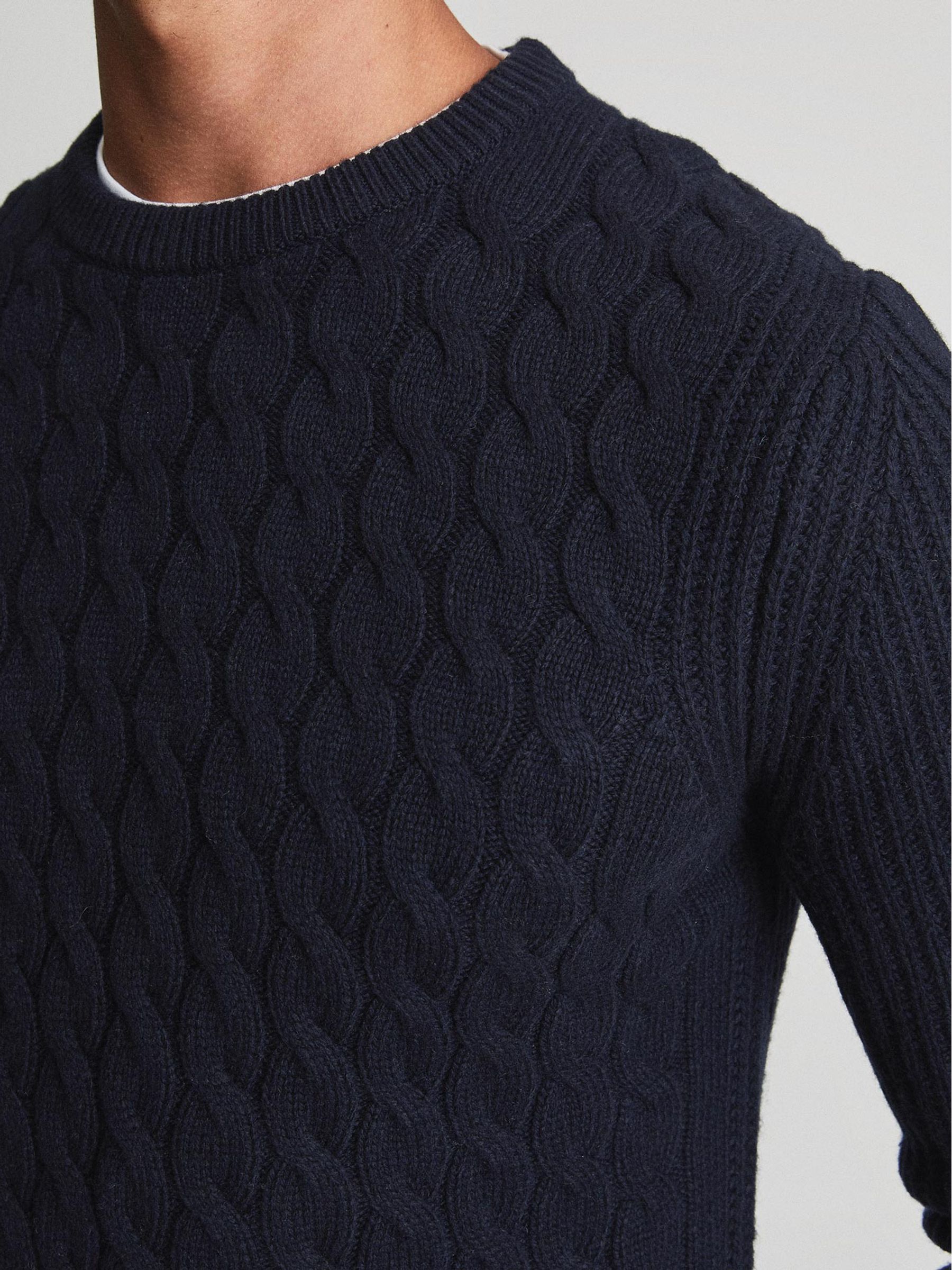 Crew Neck Cable-knit Sweater in Navy - Image 3 of 5