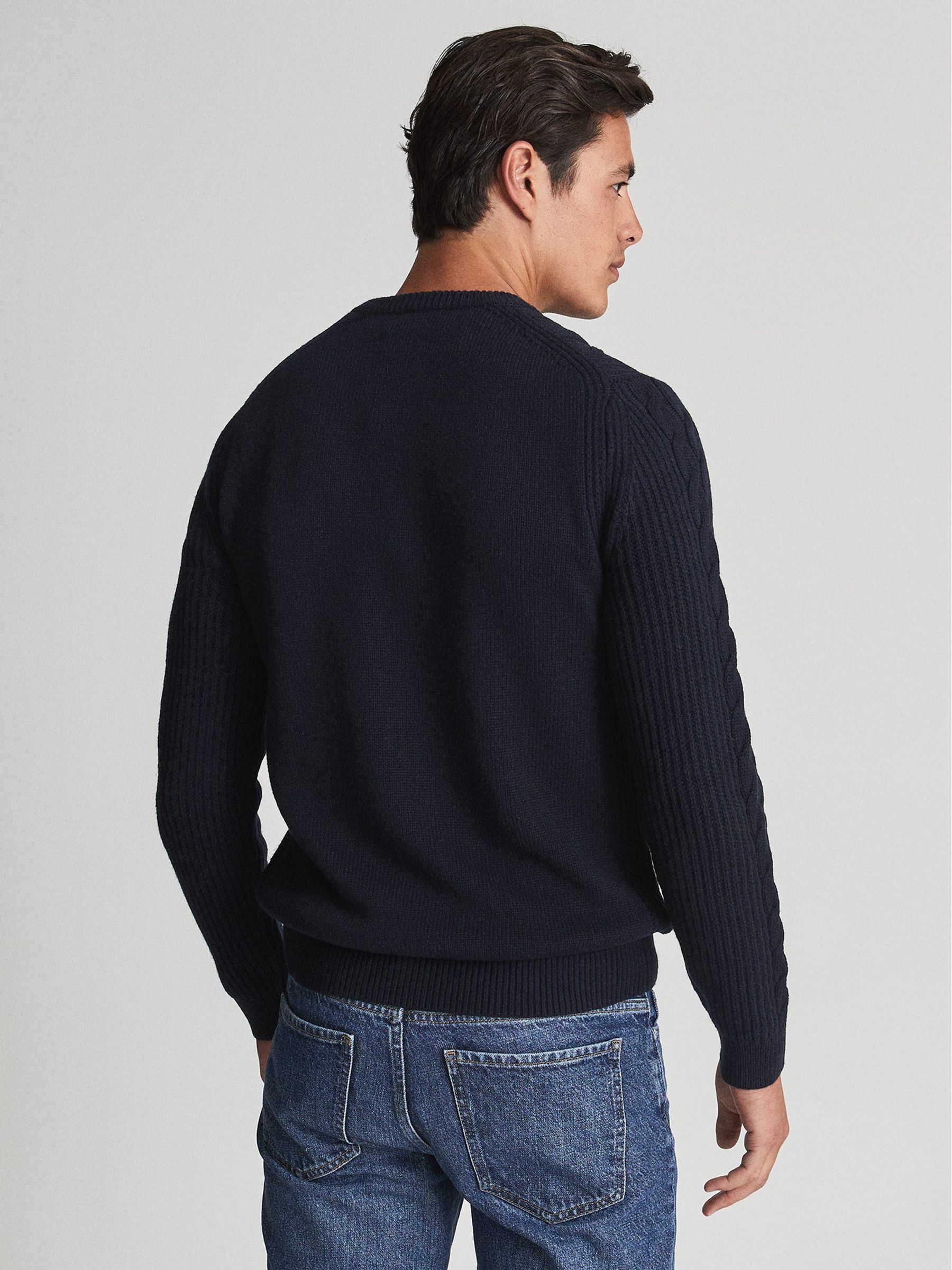 Crew Neck Cable-knit Sweater in Navy - Image 5 of 5