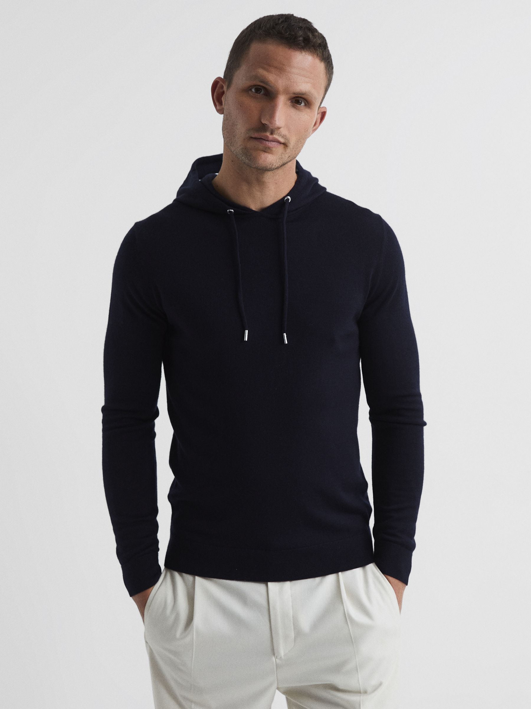 Merino Wool Hoodie in Navy - Image 1 of 7