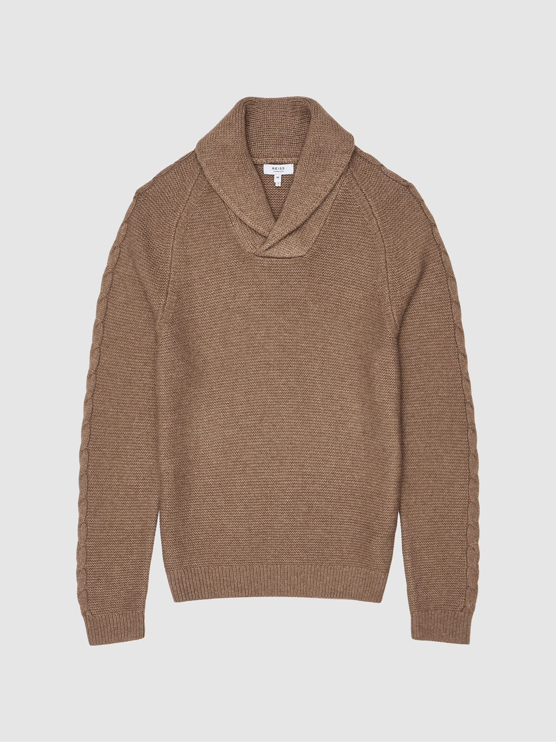 Shawl Collar Cable Knit Jumper in Camel - Image 2 of 4