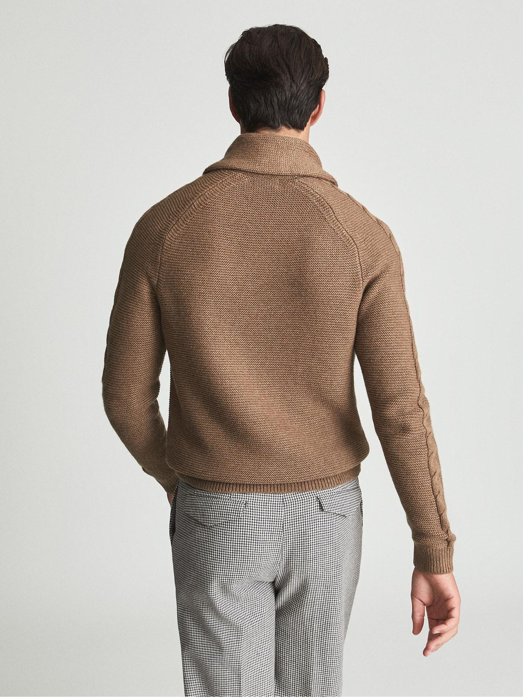 Shawl Collar Cable Knit Jumper in Camel - Image 4 of 4