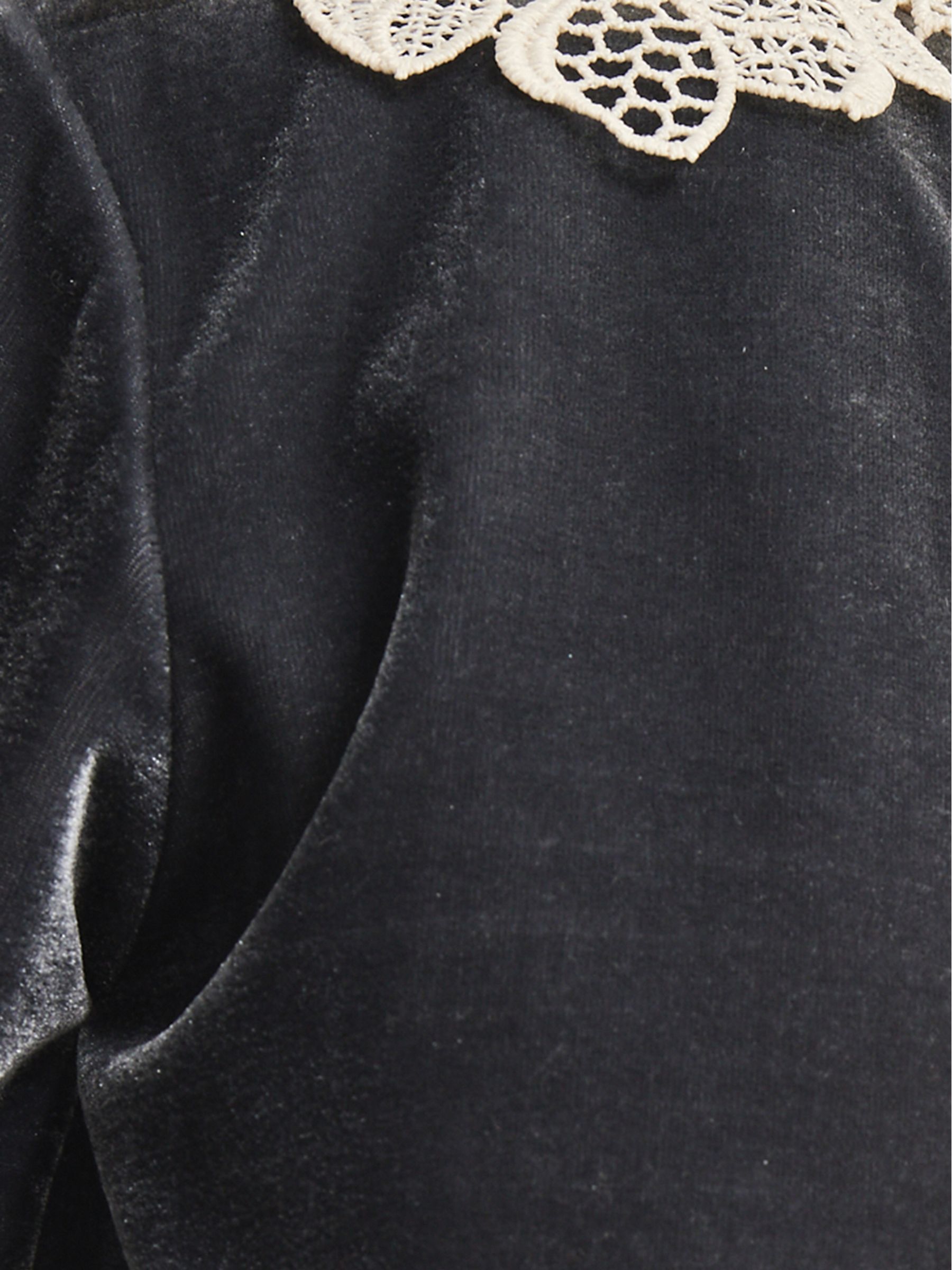 Lace Trim Velvet Jumpsuit in Grey - Image 6 of 6