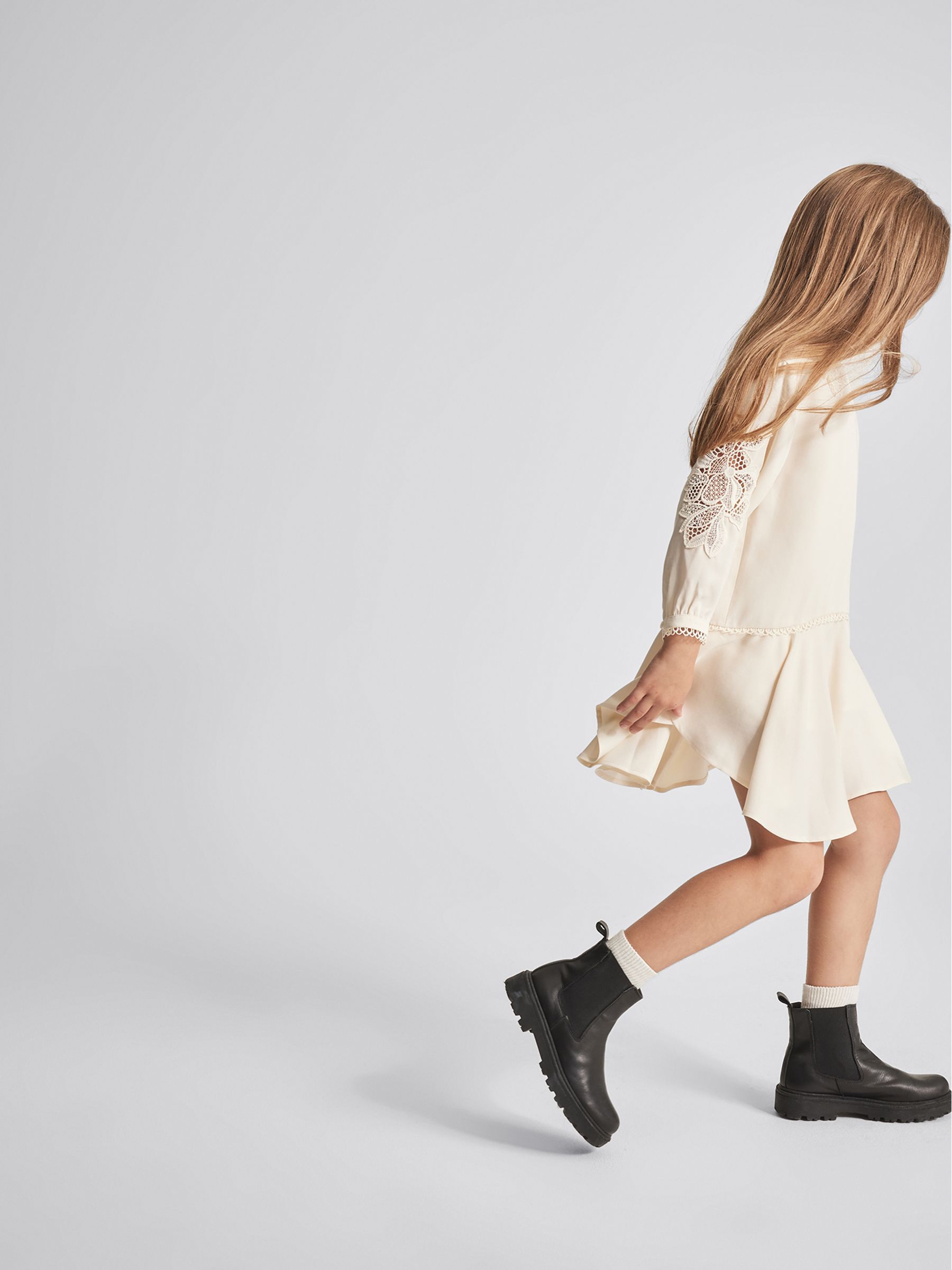 Lace Trim Mini Dress in Ivory - Image 4 of 6