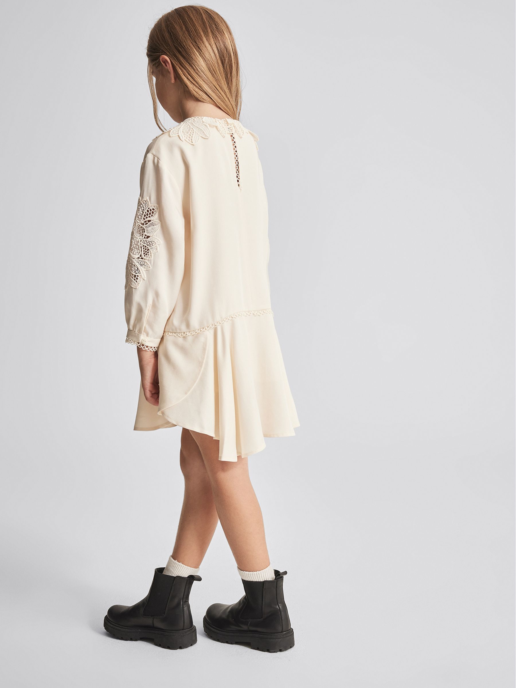 Lace Trim Mini Dress in Ivory - Image 5 of 6