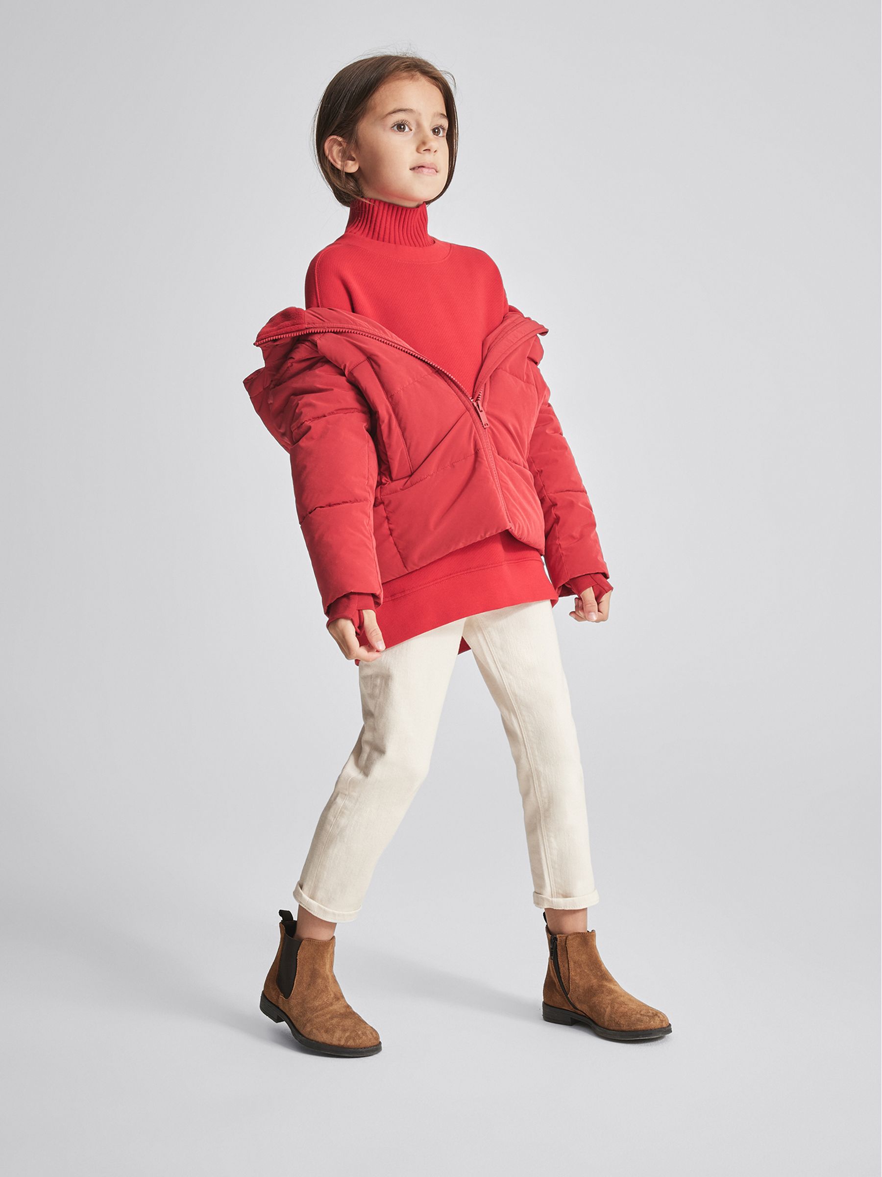 Hooded Puffer Jacket in Red - Image 1 of 7