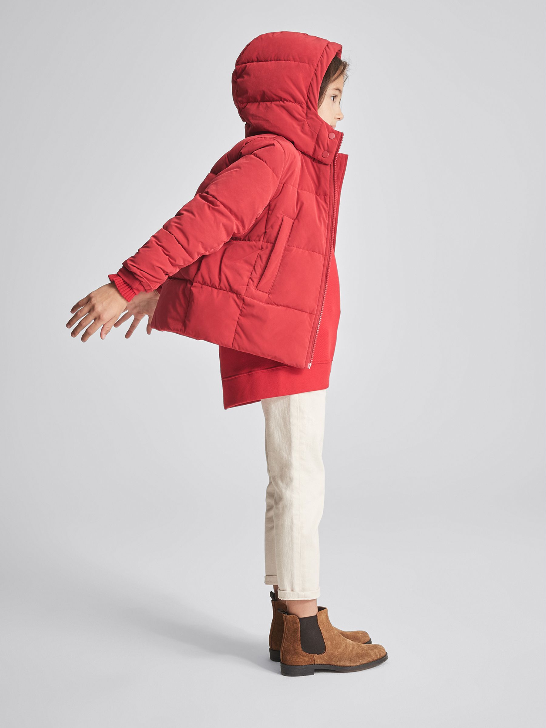 Hooded Puffer Jacket in Red - Image 4 of 7