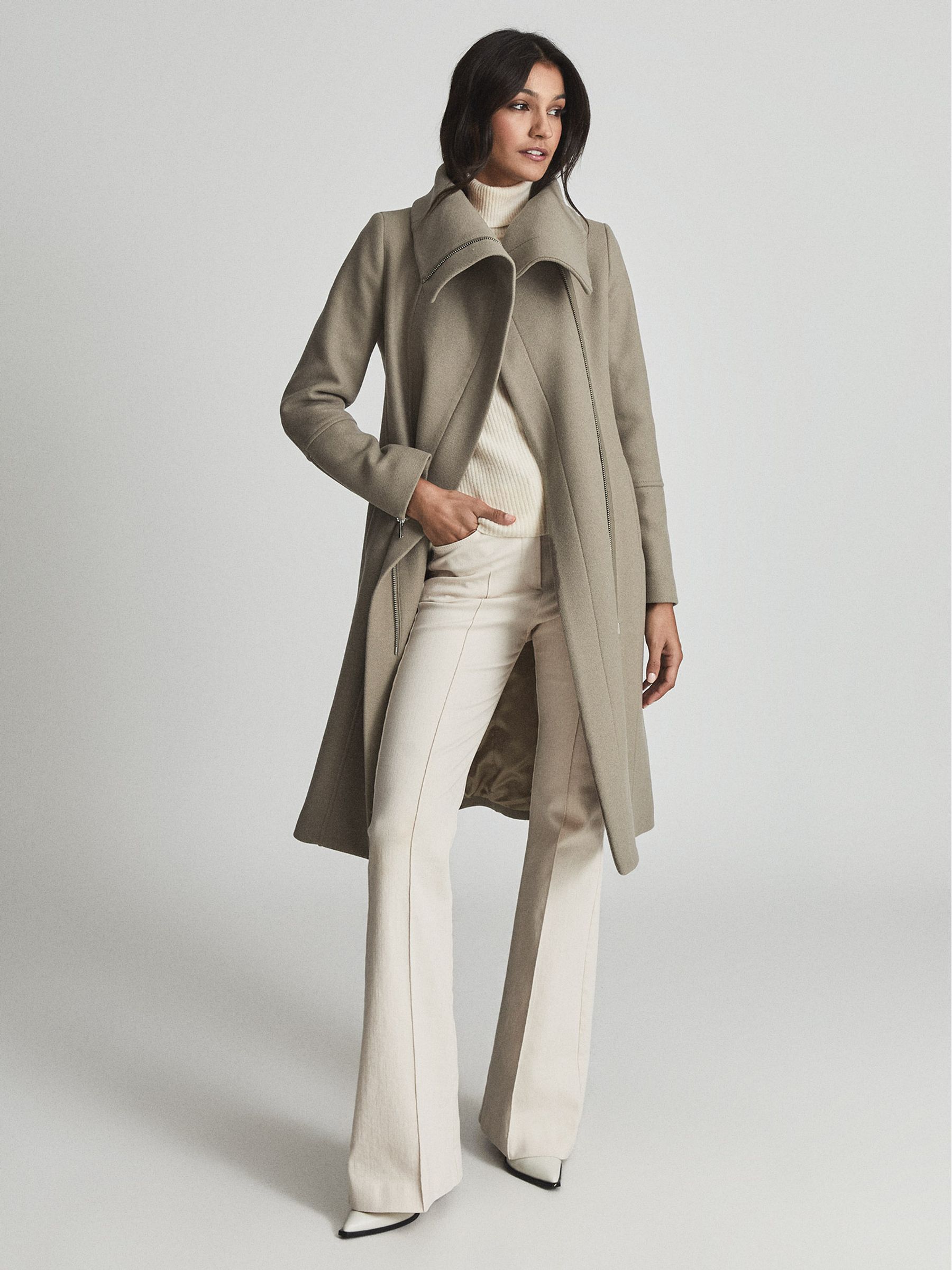 Wool Blend Coat in Taupe - Image 1 of 7