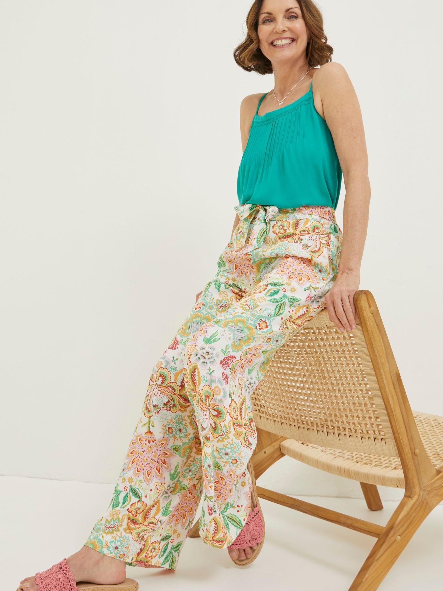 Natural Faye Paradise Floral Wide Leg Trousers - Image 4 of 7