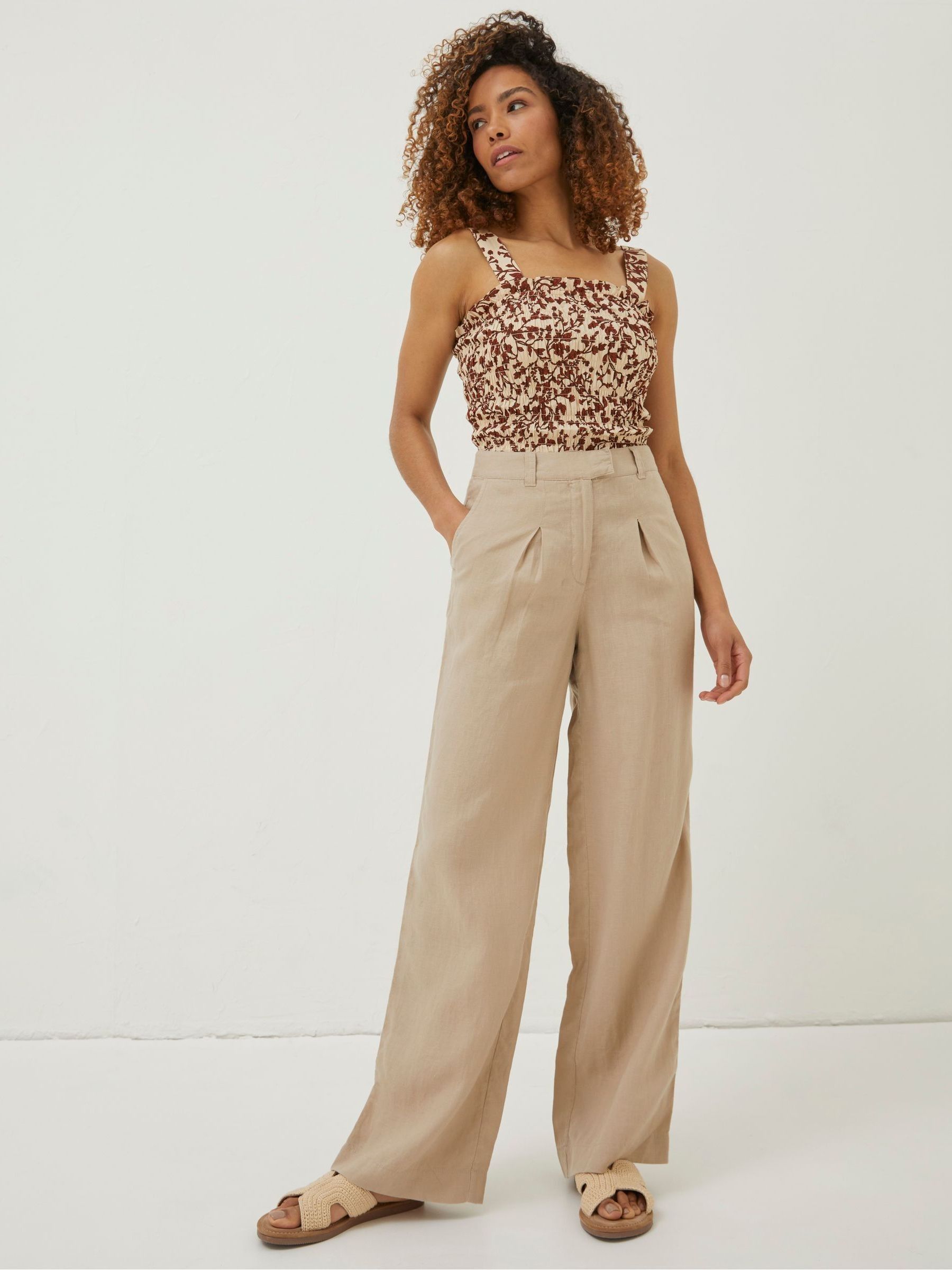 Natural Ives Wide Leg Linen Trousers - Image 2 of 6
