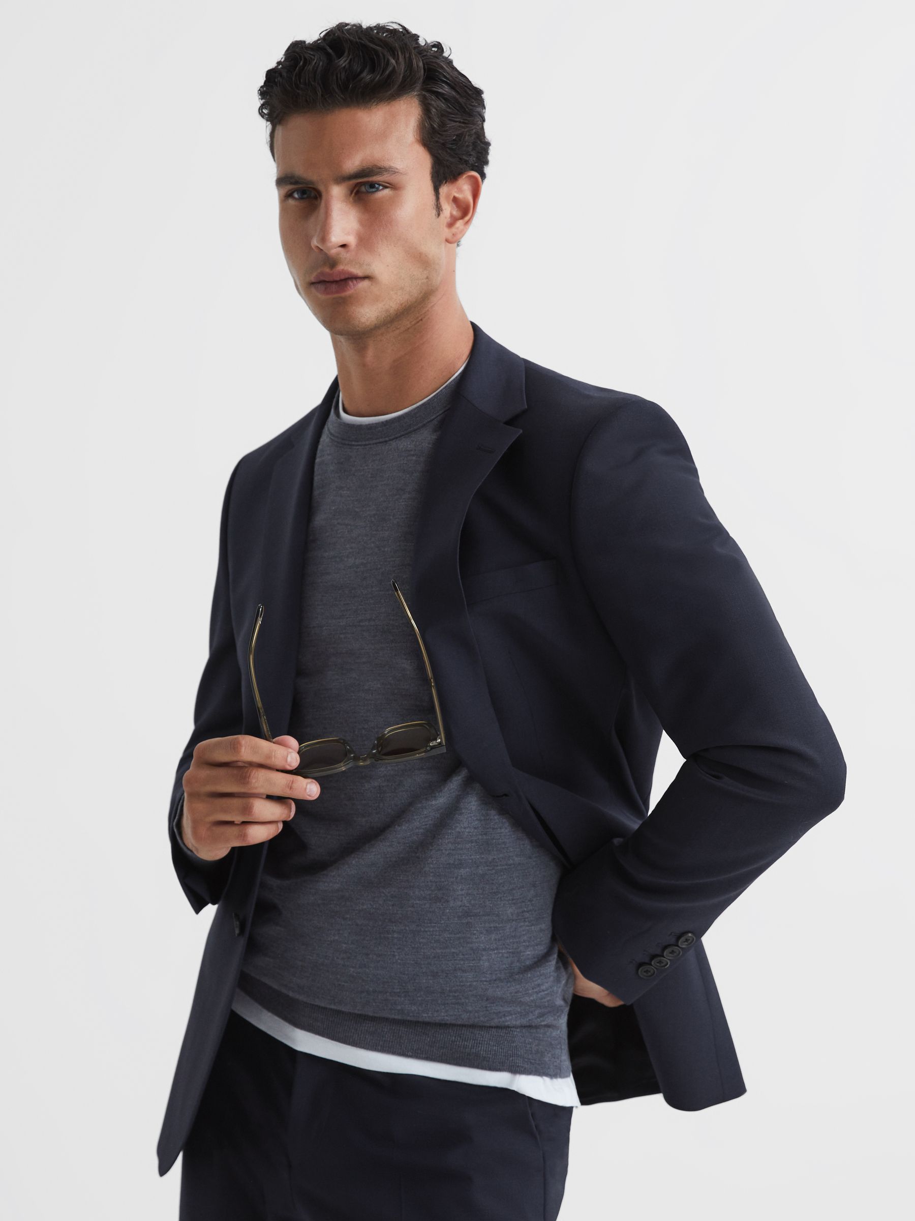 Modern Fit Travel Blazer in Navy - Image 8 of 11