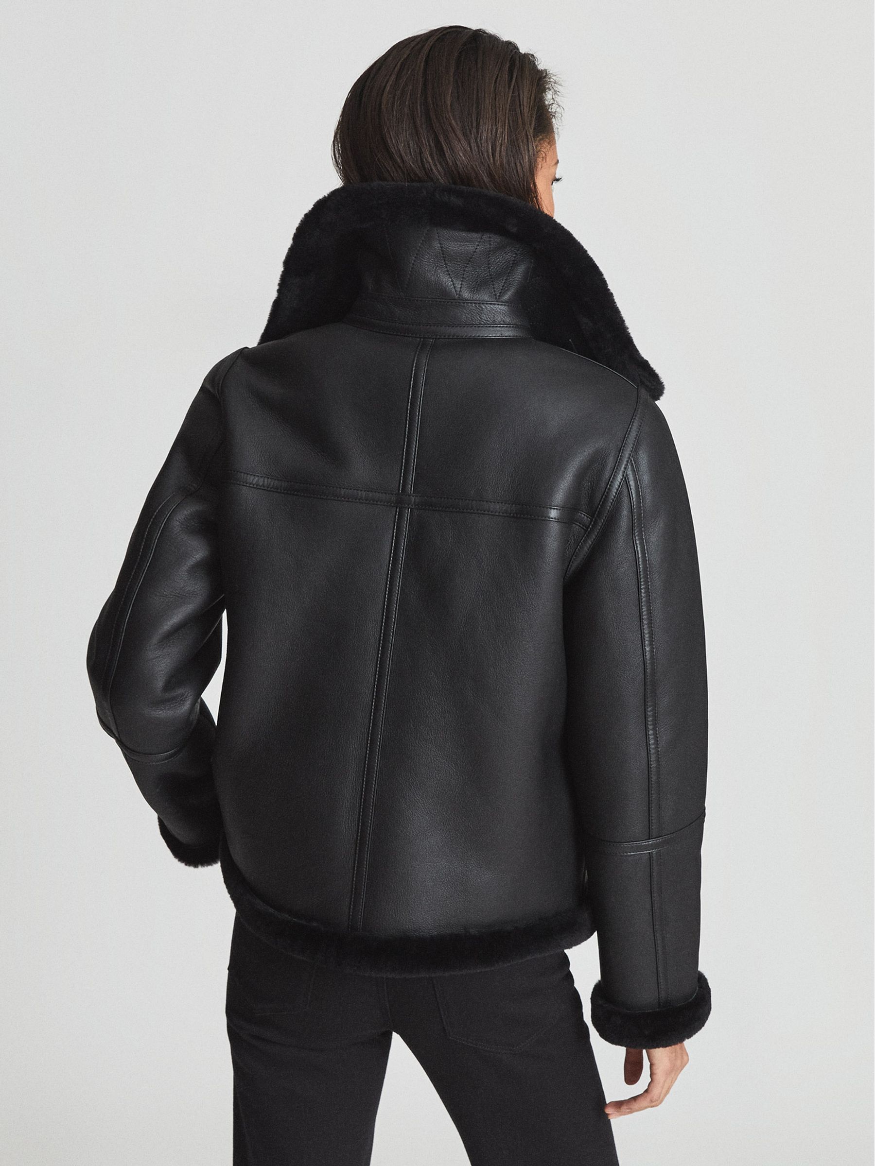 Reversible Shearling Aviator Jacket in Black - Image 5 of 7