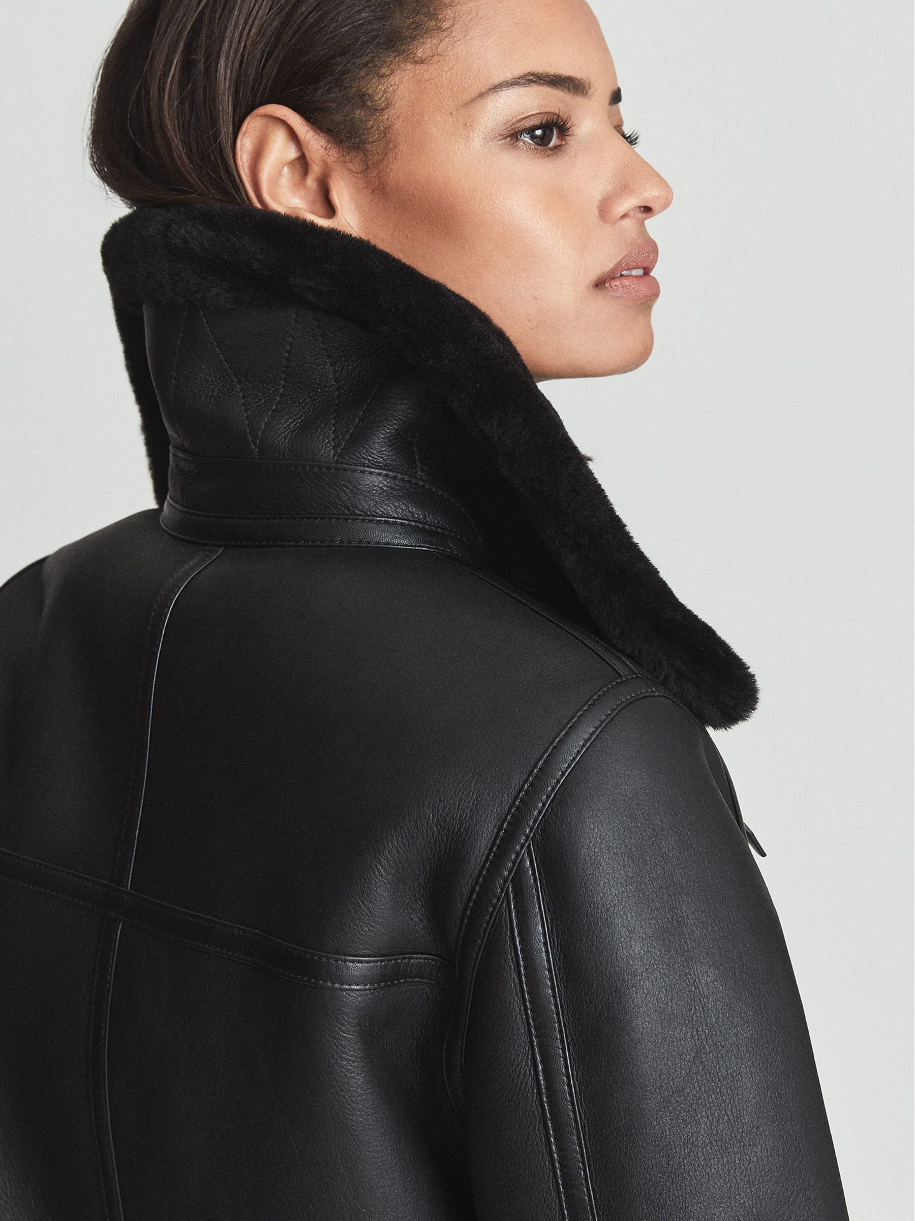 Reversible Shearling Aviator Jacket in Black - Image 6 of 7