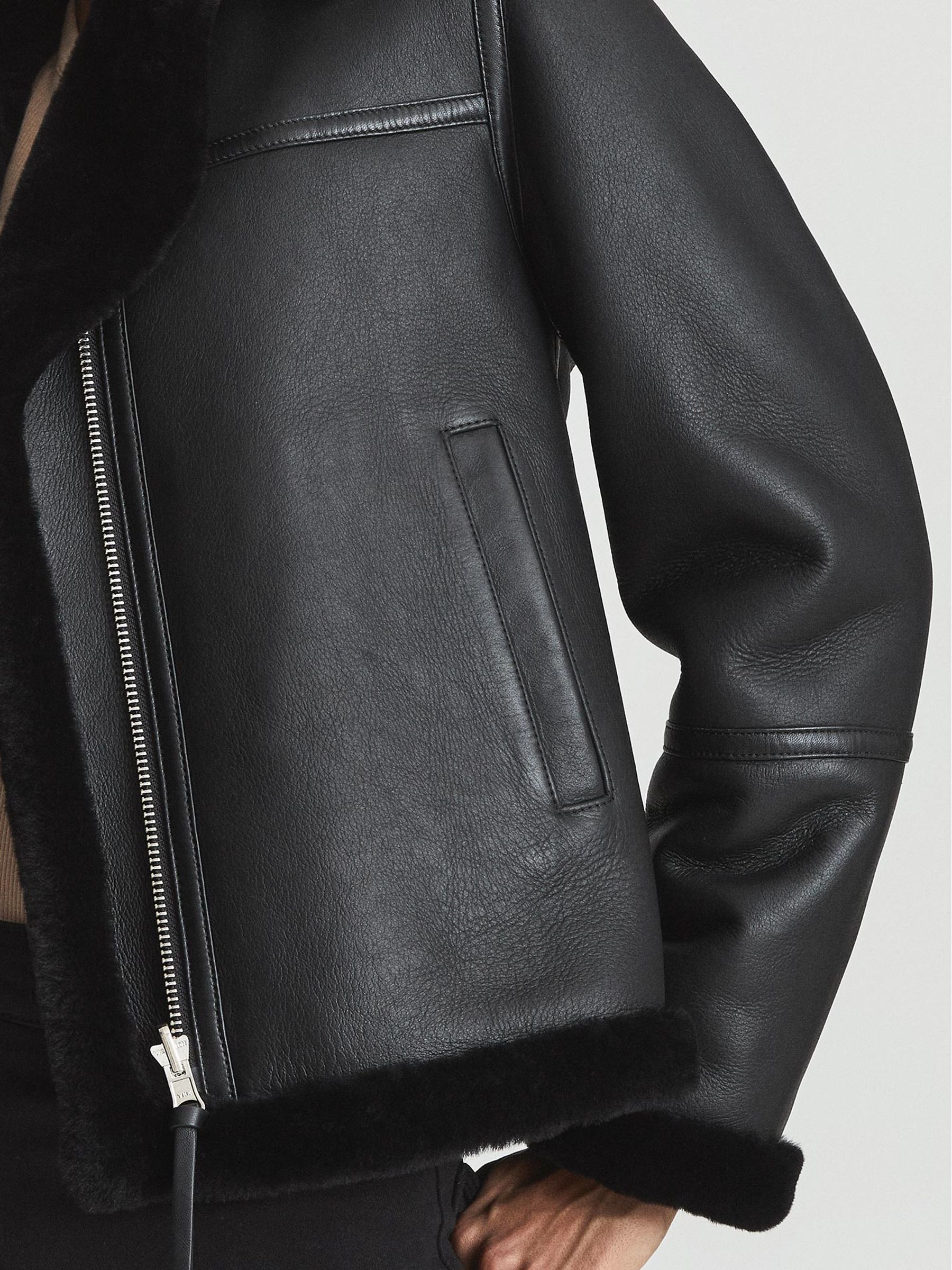 Reversible Shearling Aviator Jacket in Black - Image 7 of 7