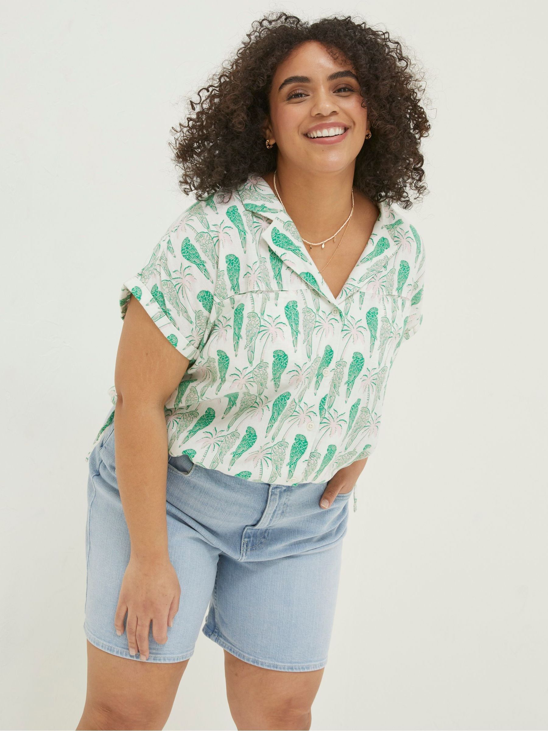 Natural Val Parrot Linen Blend Shirt - Image 1 of 6
