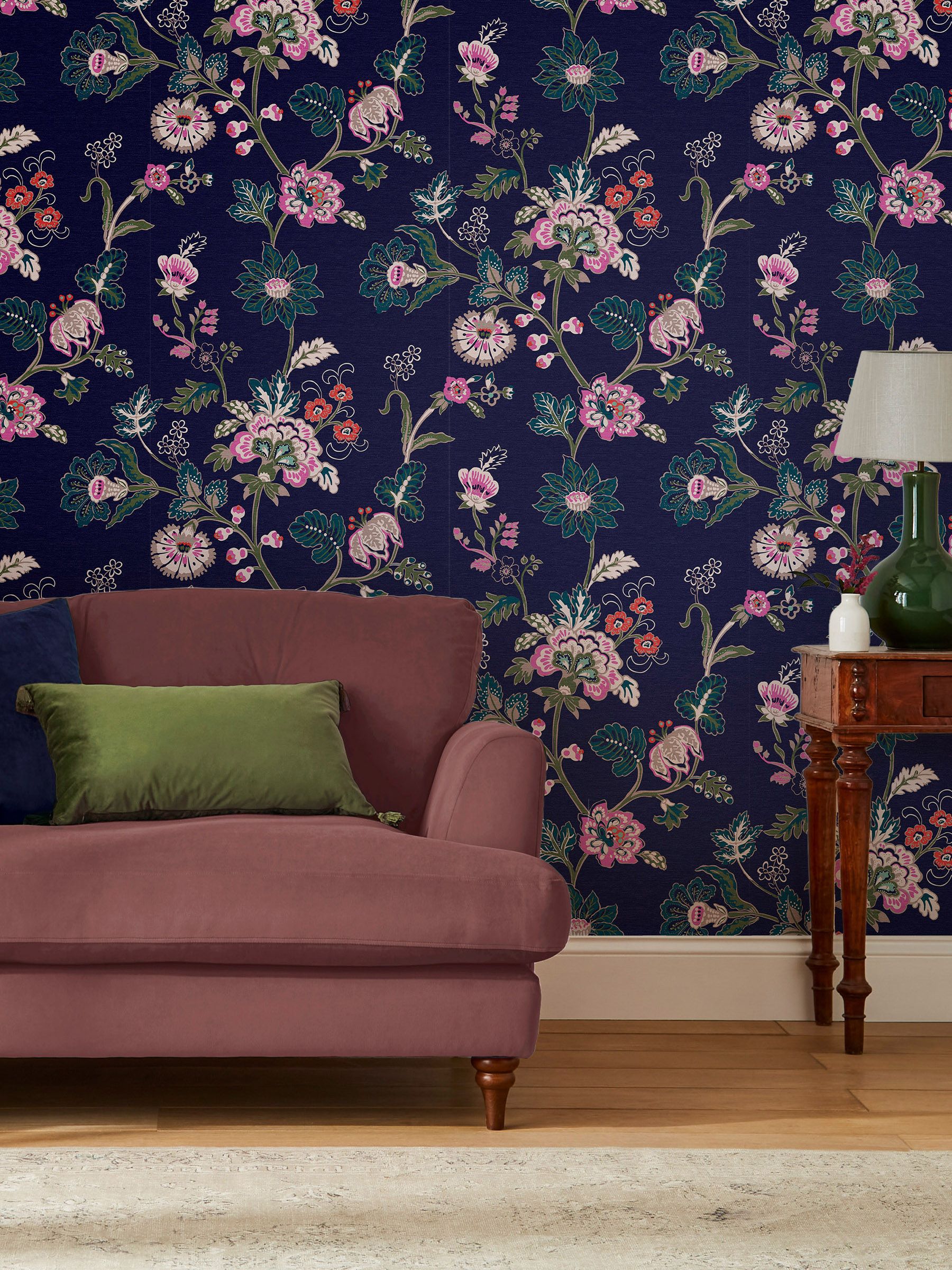 Royal Navy Vine Cottage Floral Wallpaper Sample - Image 1 of 3