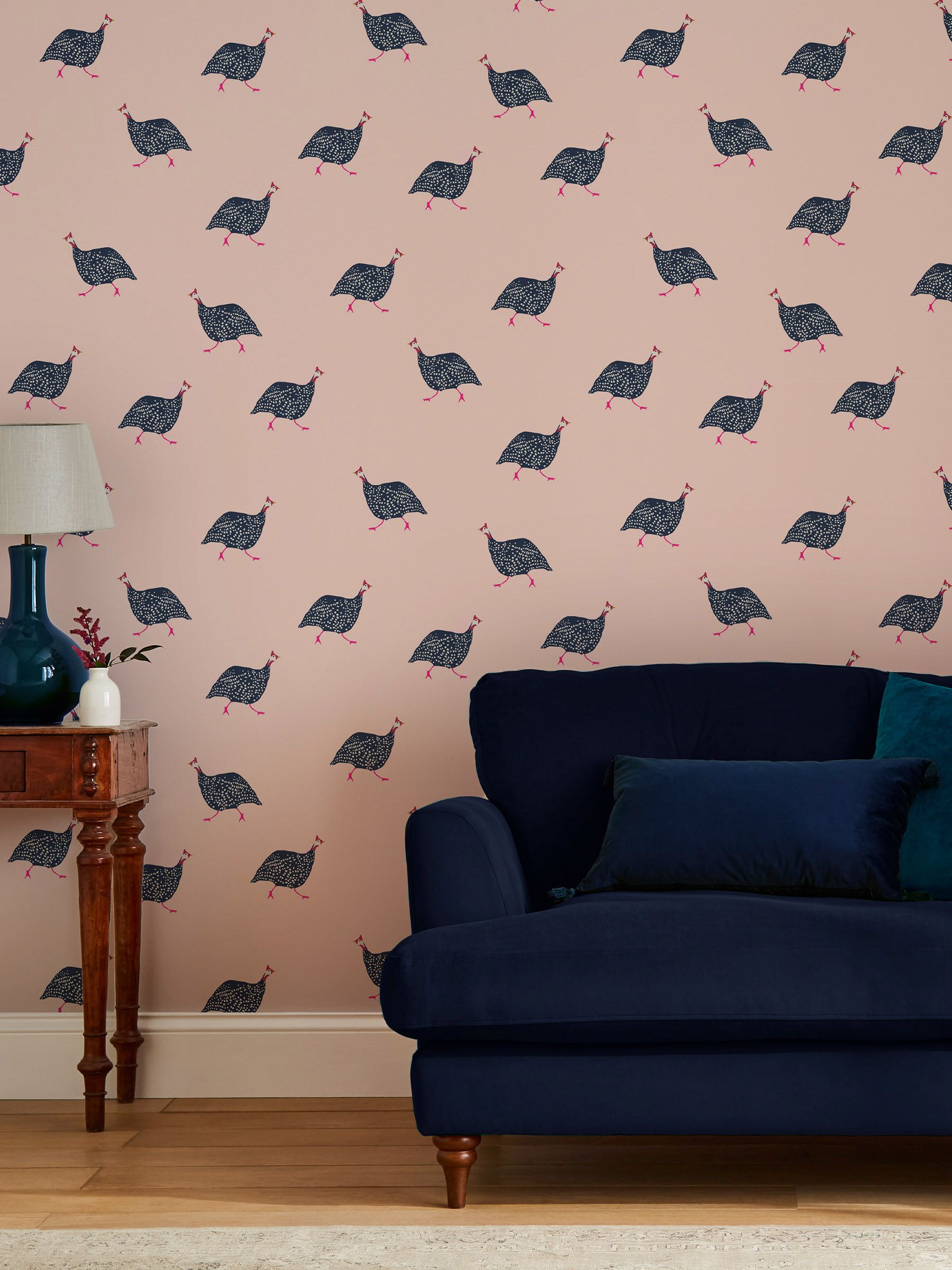 Blush Pink Guinea Fowl Wallpaper Sample - Image 1 of 3