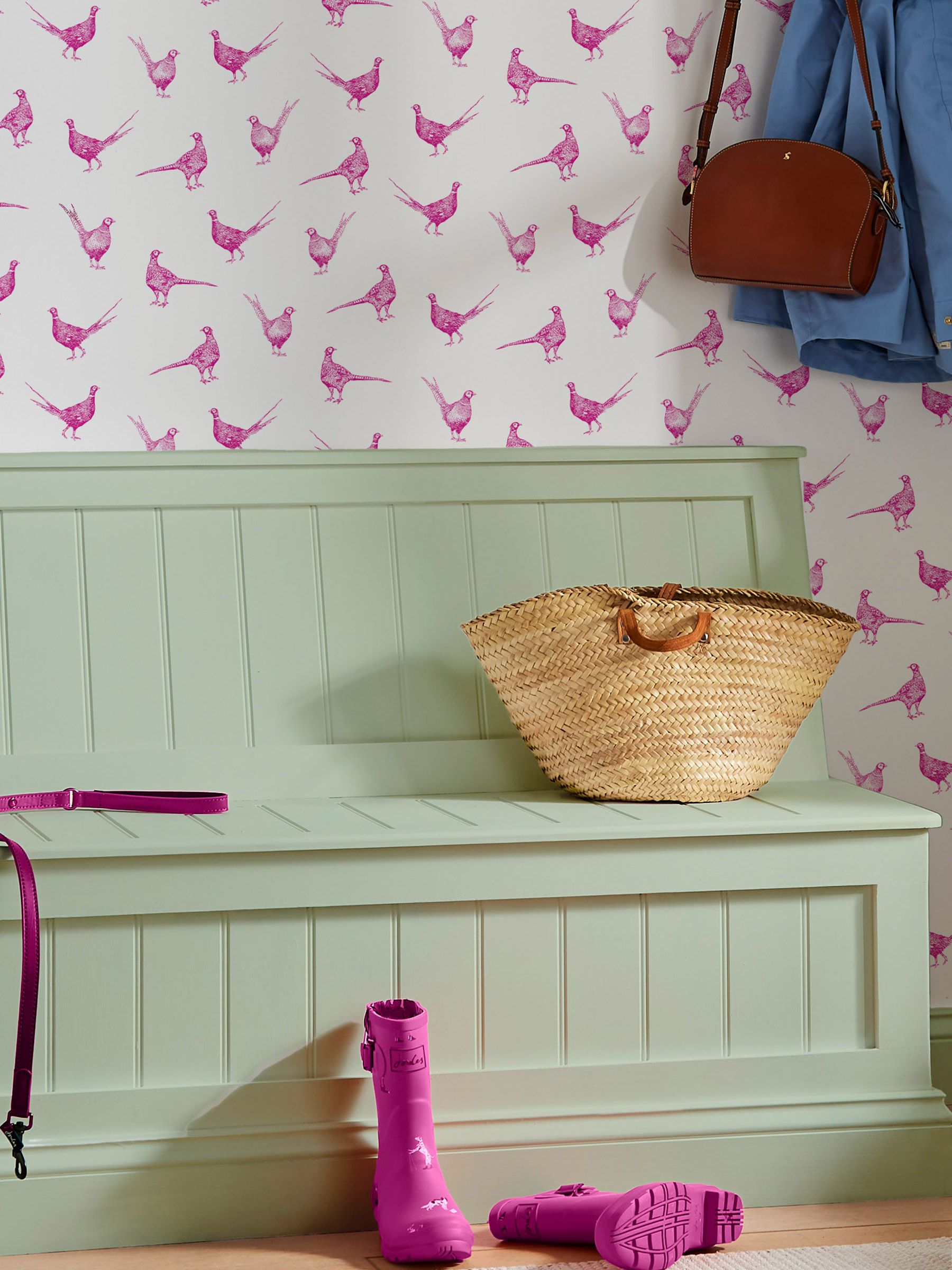 Truly Pink Flirty Pheasants Wallpaper - Image 1 of 3