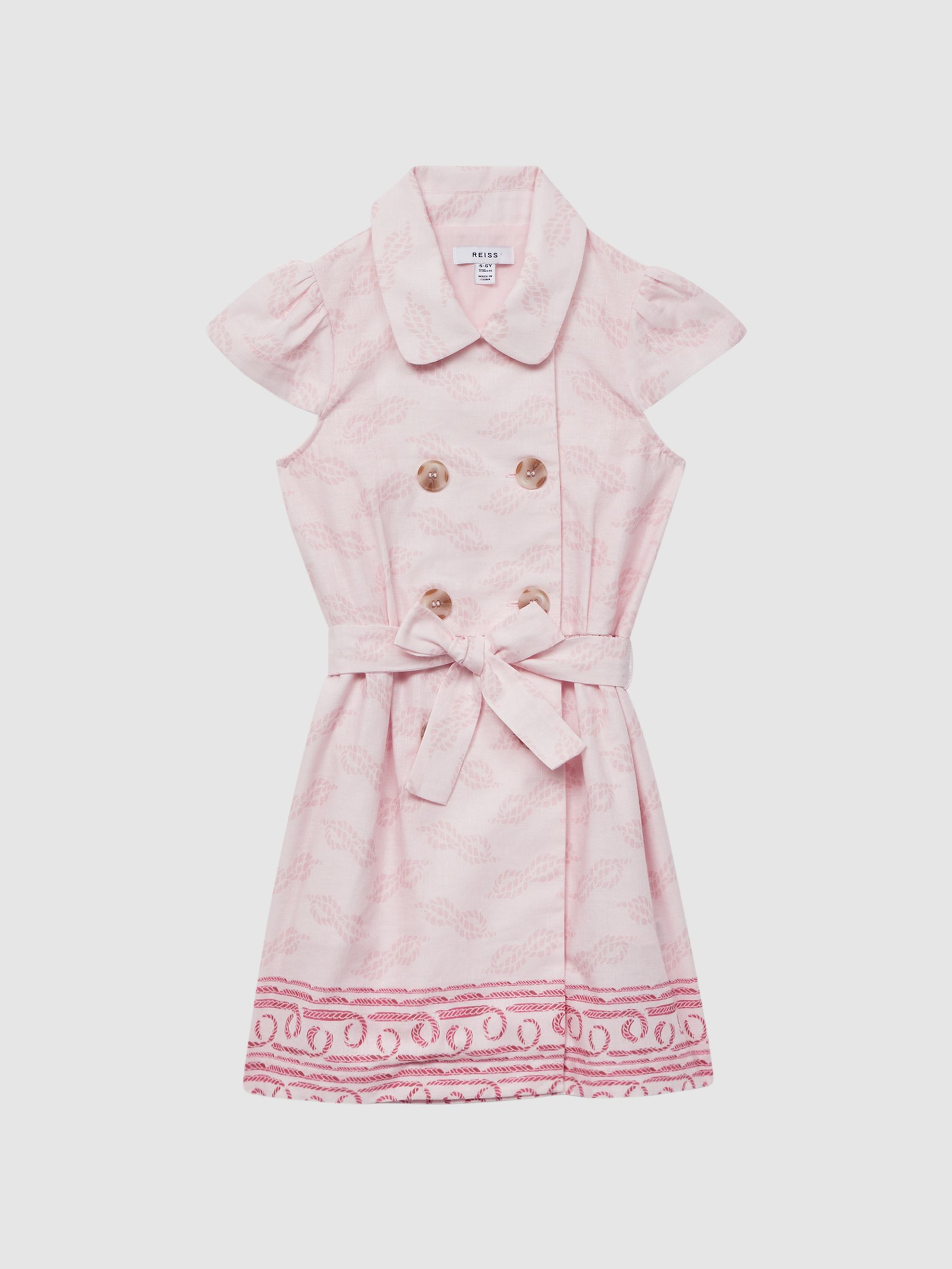 Junior Cap Sleeve Double Breasted Dress in Pink Print - Image 2 of 8