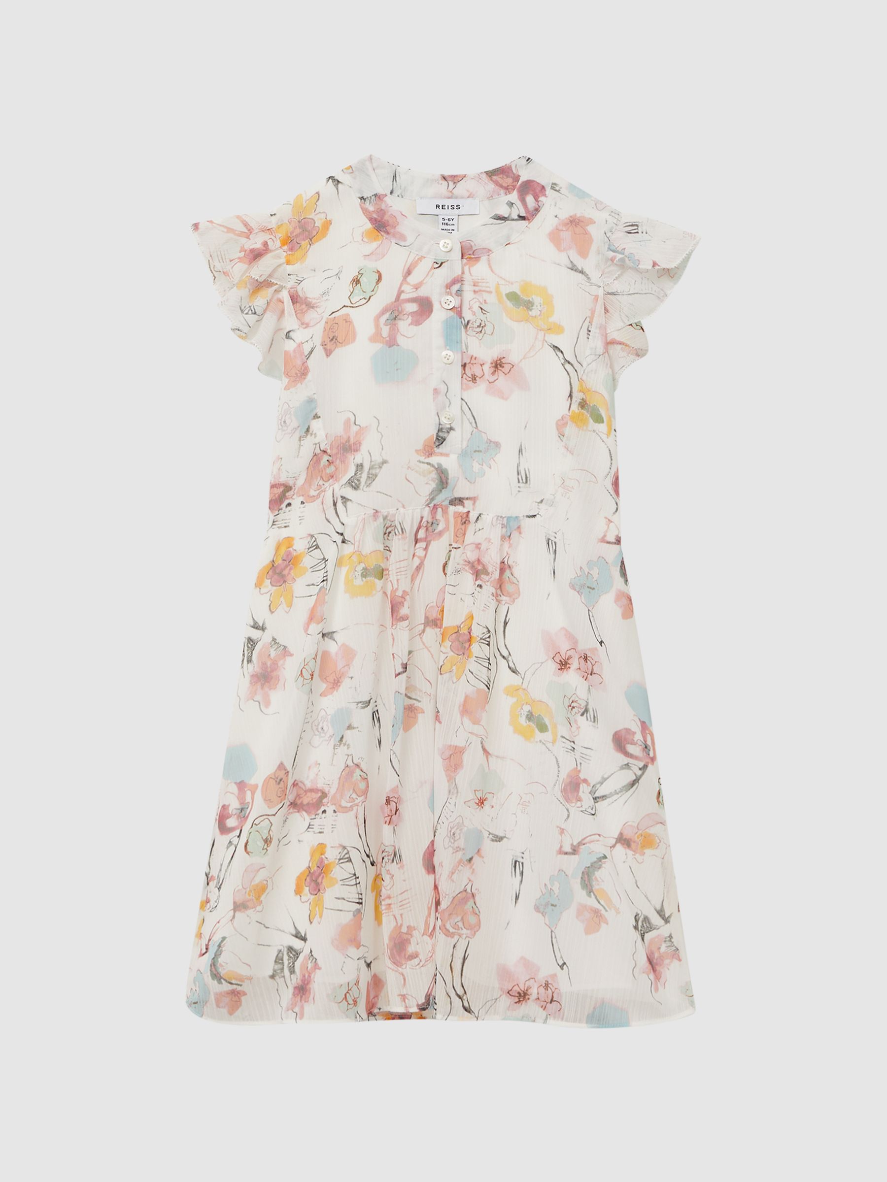 9-12 yrs Floral Print Collarless Dress in Ivory Print - Image 2 of 6