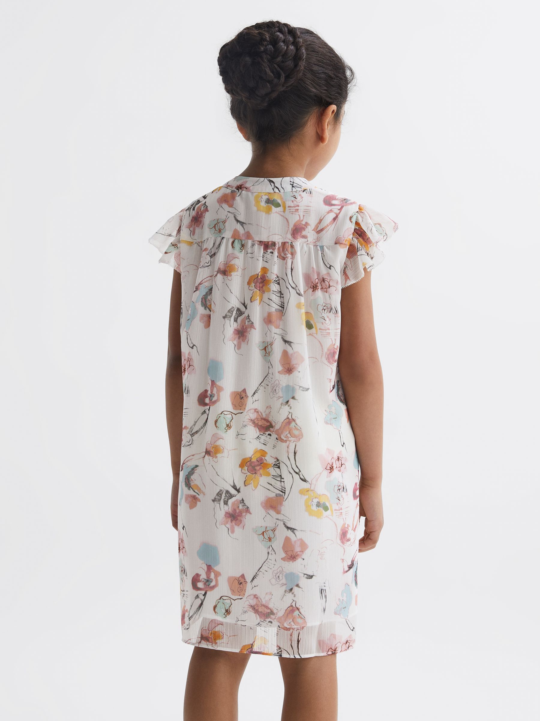 9-12 yrs Floral Print Collarless Dress in Ivory Print - Image 5 of 6