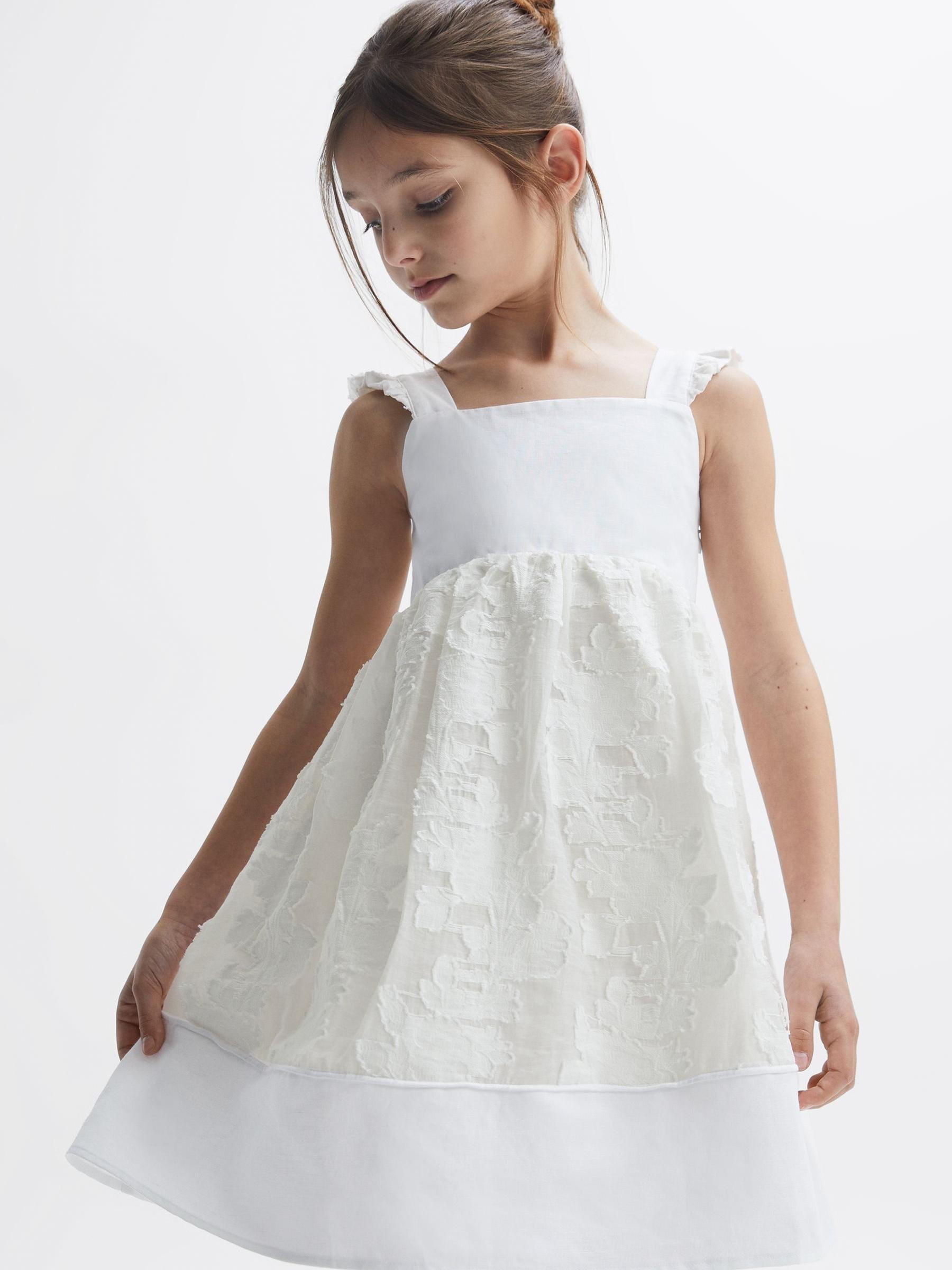 4-9 yrs Lace Detail Bow Back Dress in White - Image 1 of 6