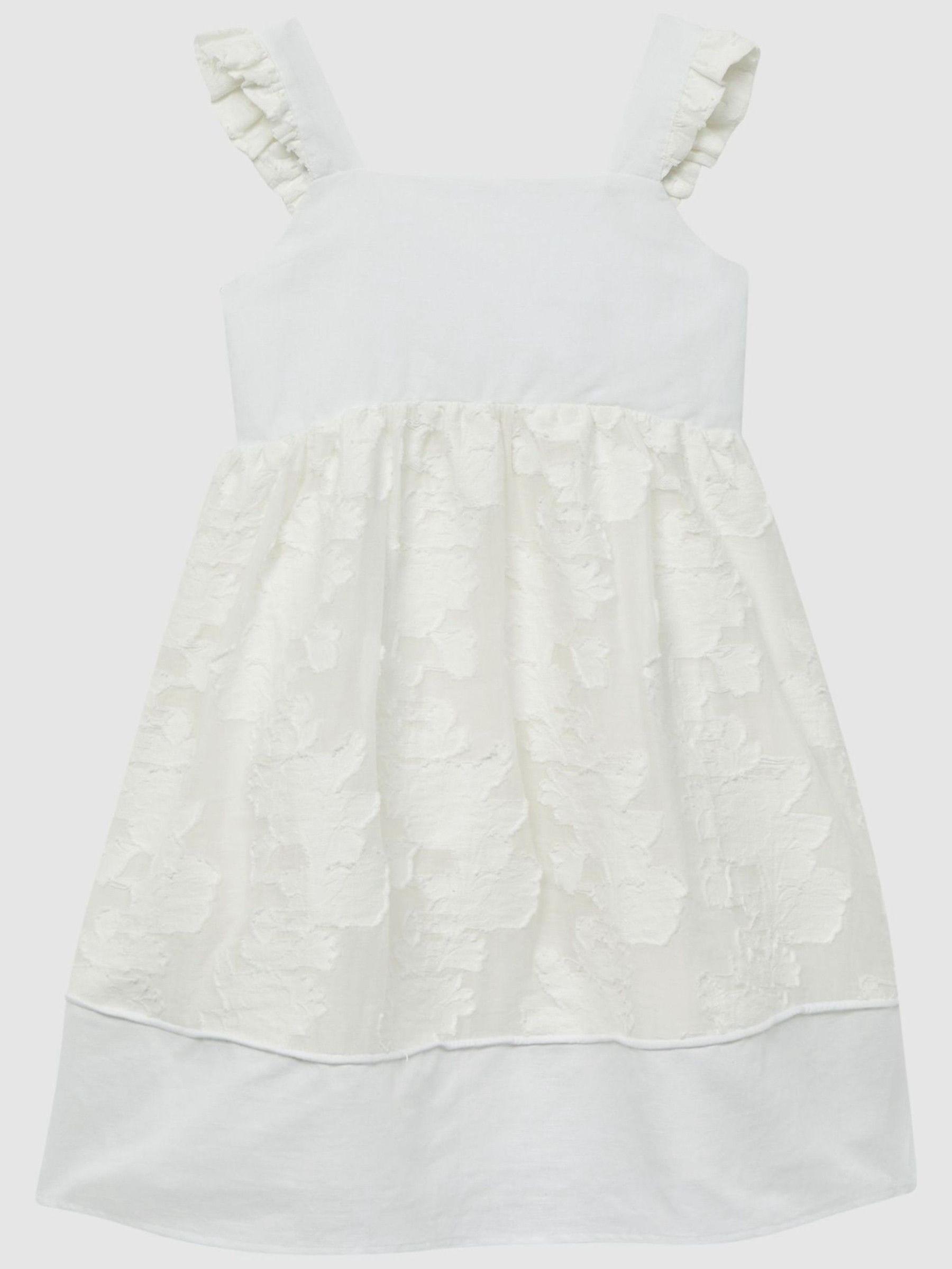4-9 yrs Lace Detail Bow Back Dress in White - Image 2 of 6