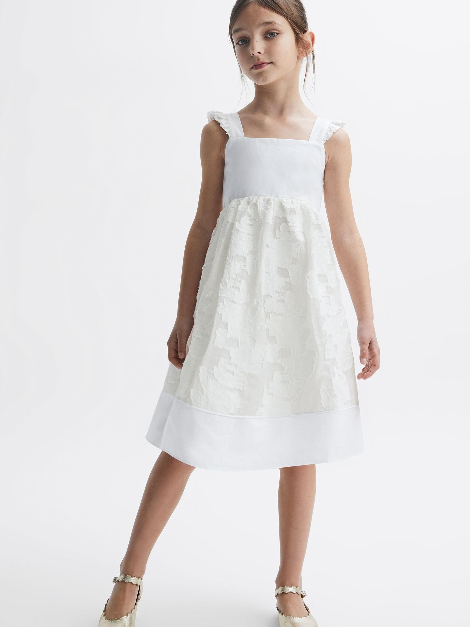 4-9 yrs Lace Detail Bow Back Dress in White - Image 3 of 6