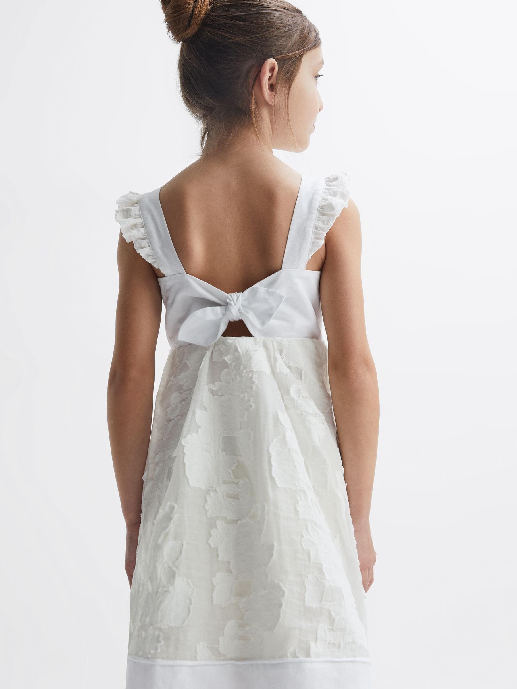 4-9 yrs Lace Detail Bow Back Dress in White - Image 5 of 6