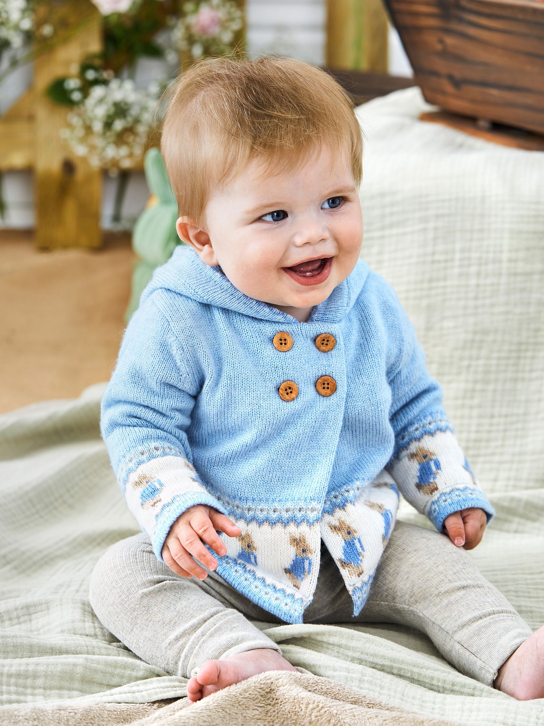 Blue Baby Peter Rabbit Fair Isle Pattern Cosy Hooded Cardigan - Image 1 of 5