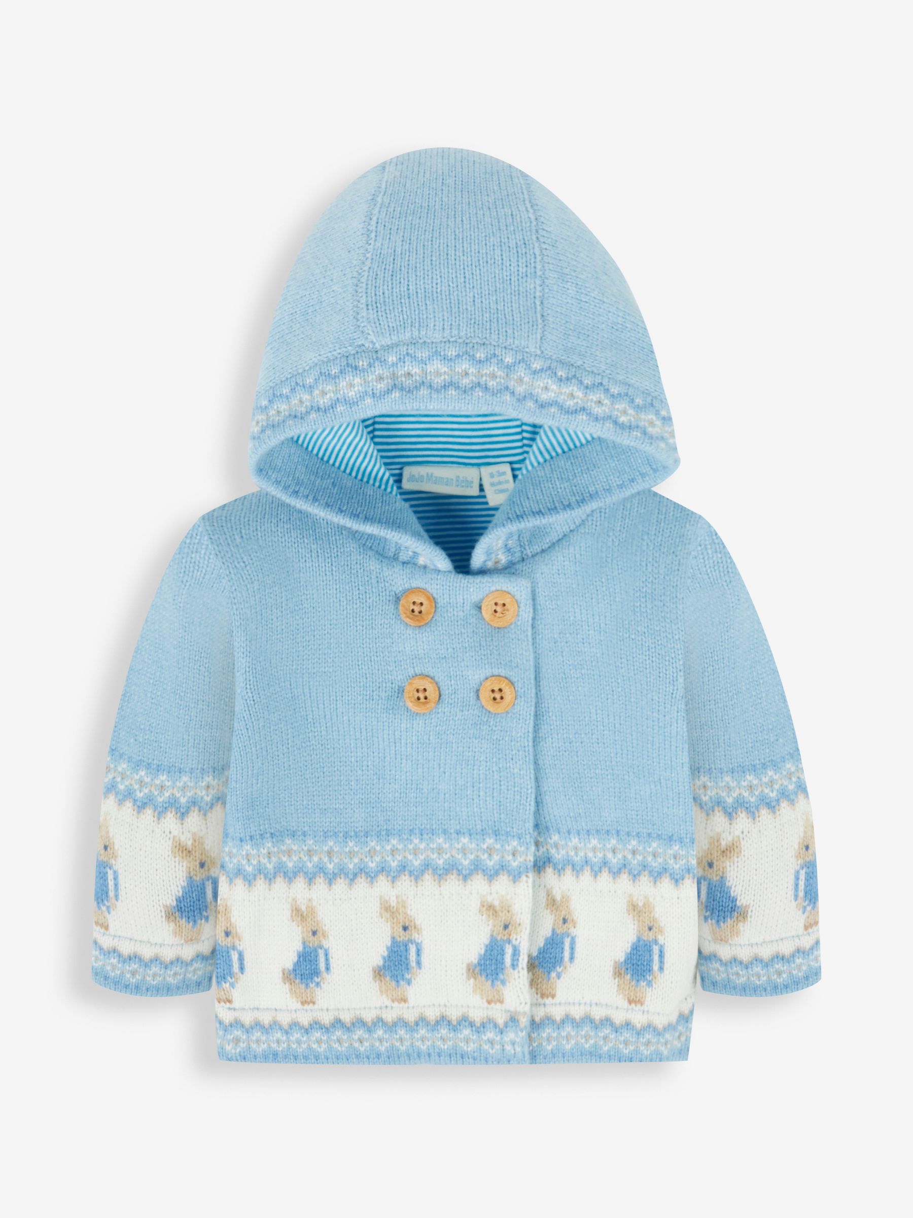 Blue Baby Peter Rabbit Fair Isle Pattern Cosy Hooded Cardigan - Image 3 of 5