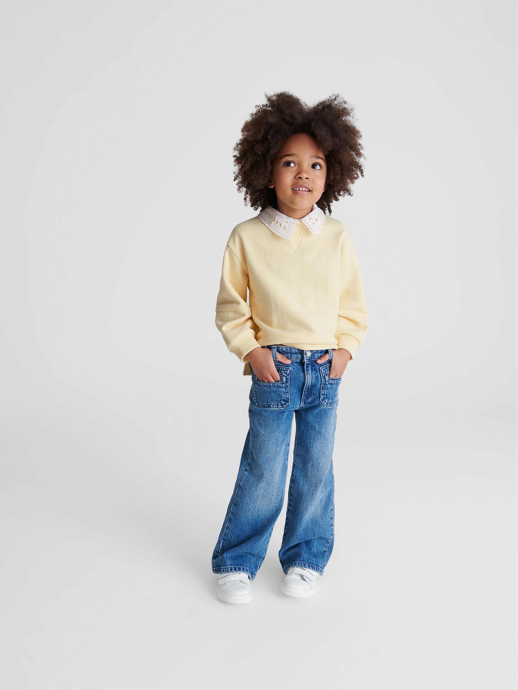 Button Back Jersey Collar Sweatshirt in Yellow - Image 3 of 6
