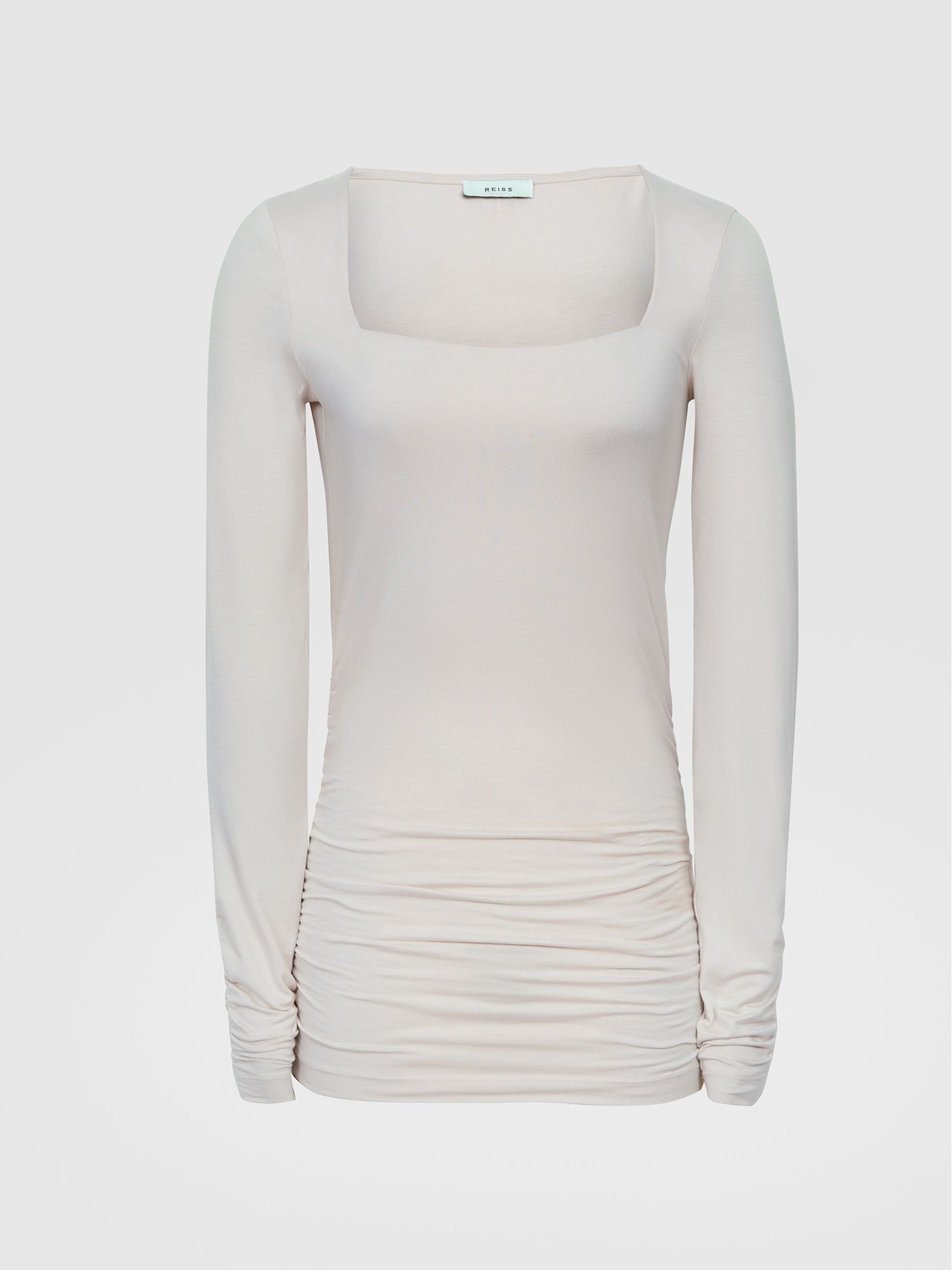 Square Neck Ruched Top in Cream - Image 2 of 6