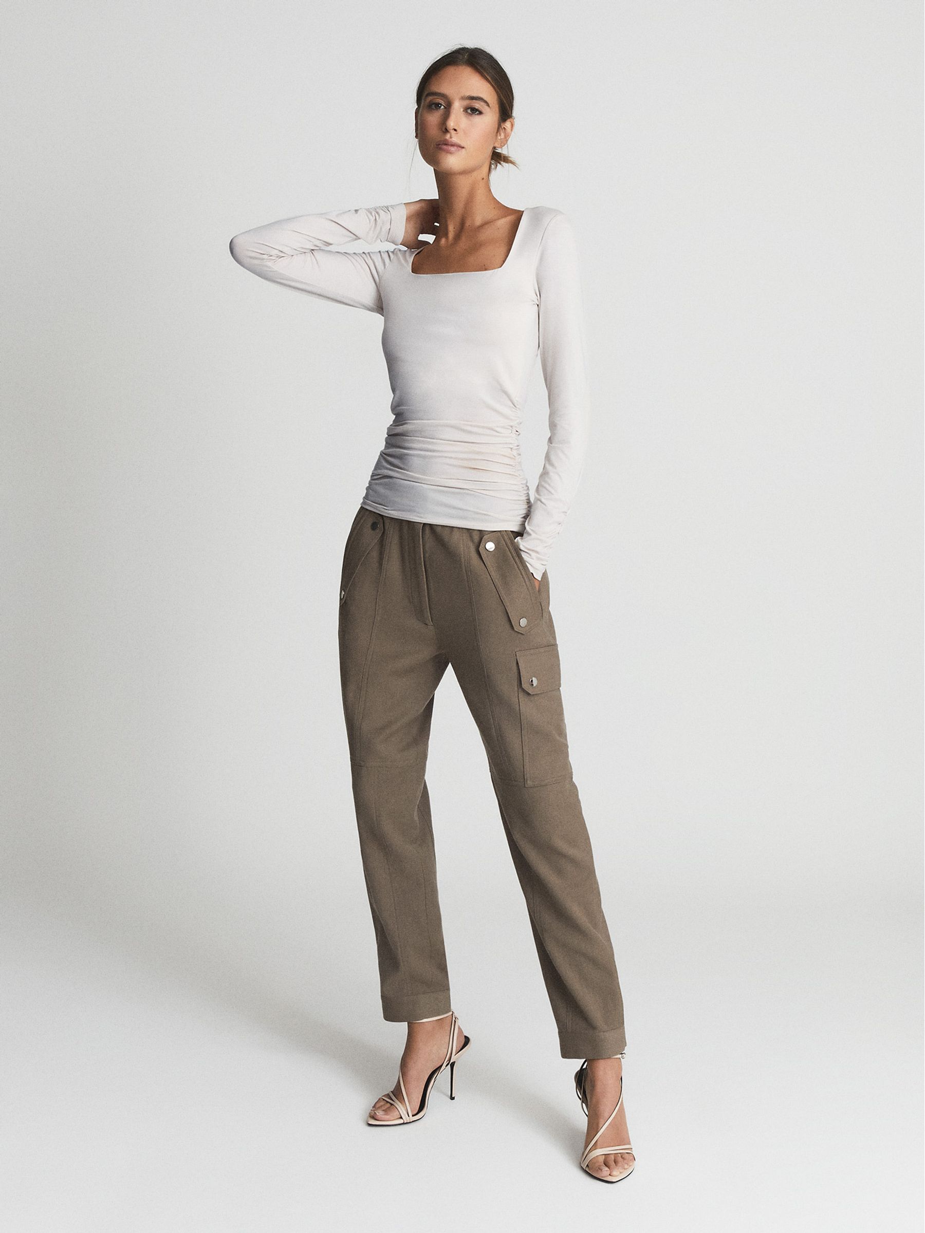 Square Neck Ruched Top in Cream - Image 3 of 6