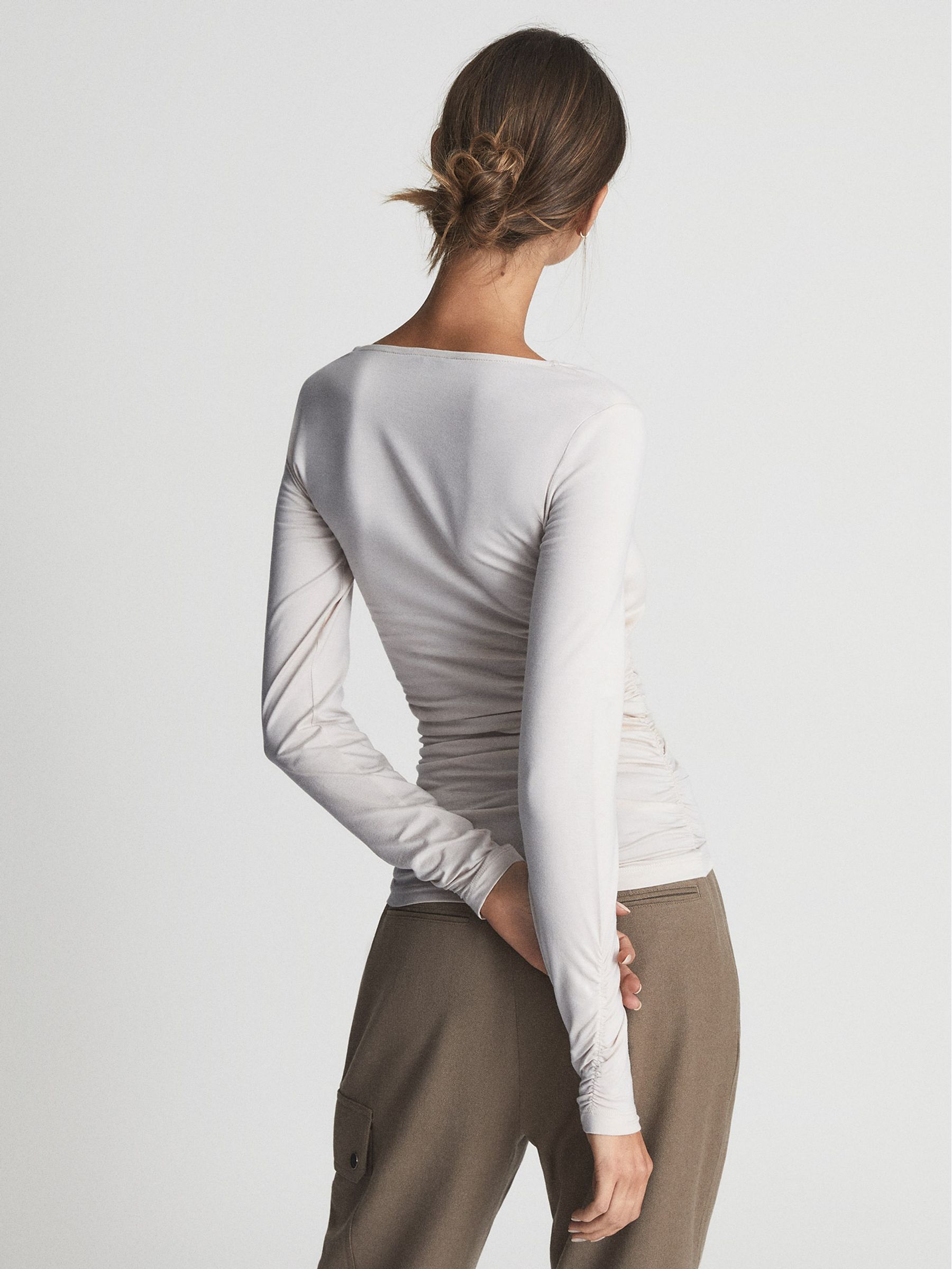 Square Neck Ruched Top in Cream - Image 5 of 6