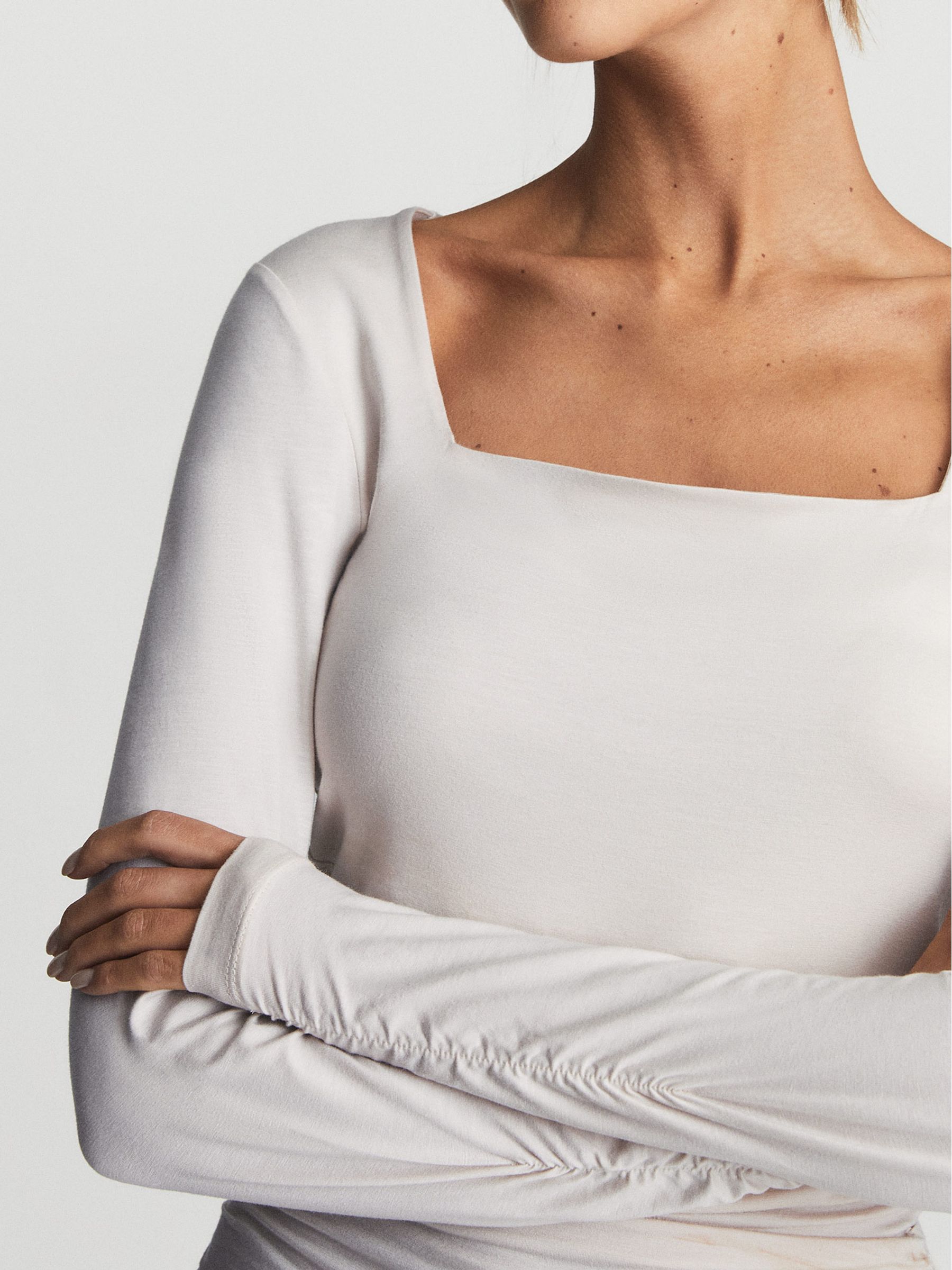 Square Neck Ruched Top in Cream - Image 6 of 6