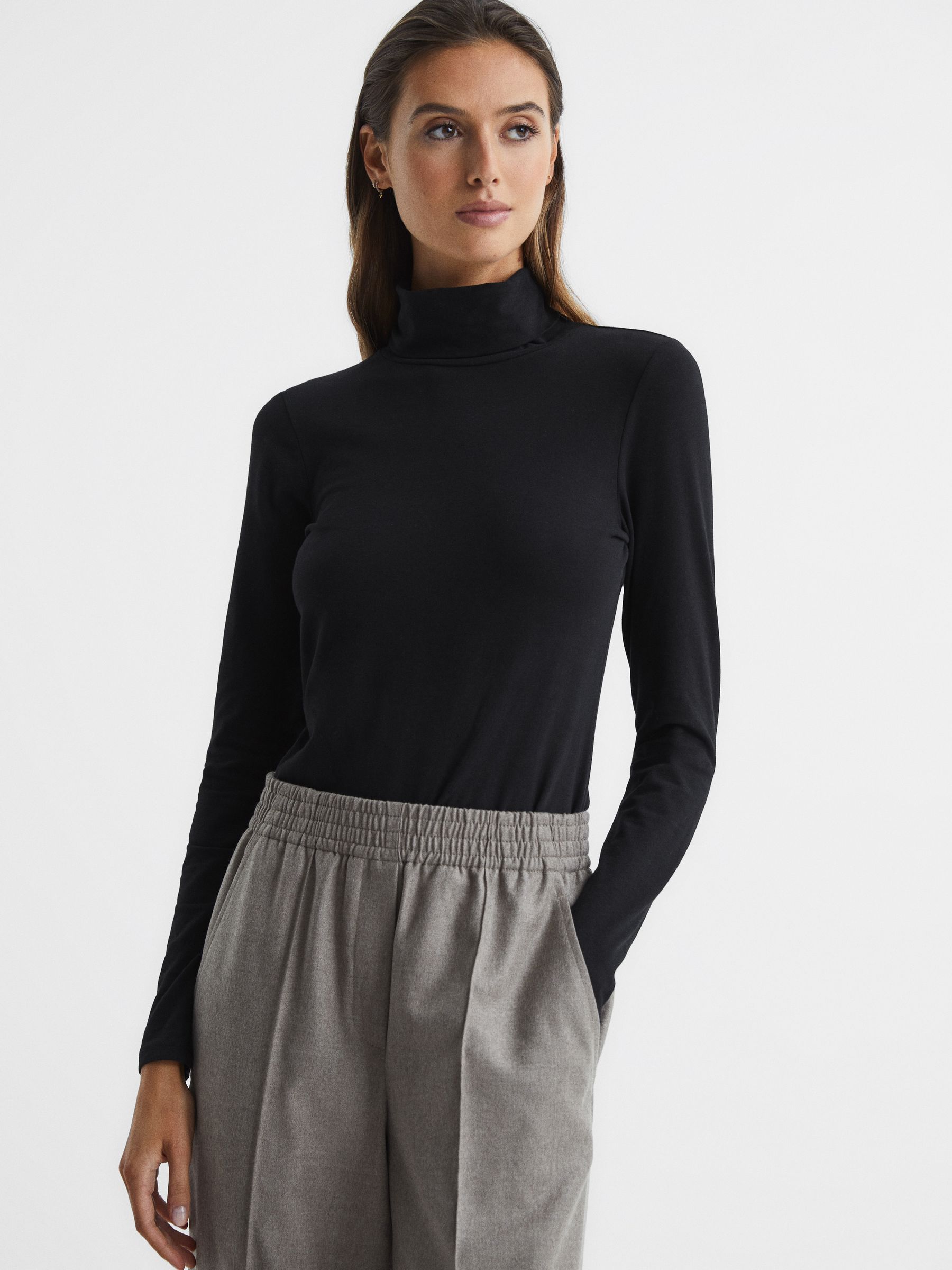 Jersey Rollneck Top in Black - Image 1 of 6
