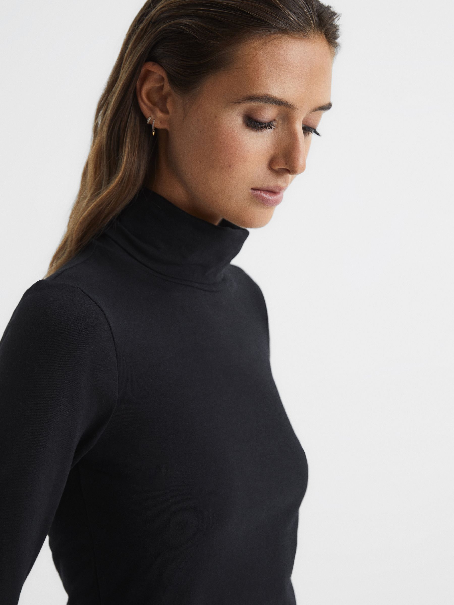 Jersey Rollneck Top in Black - Image 4 of 6