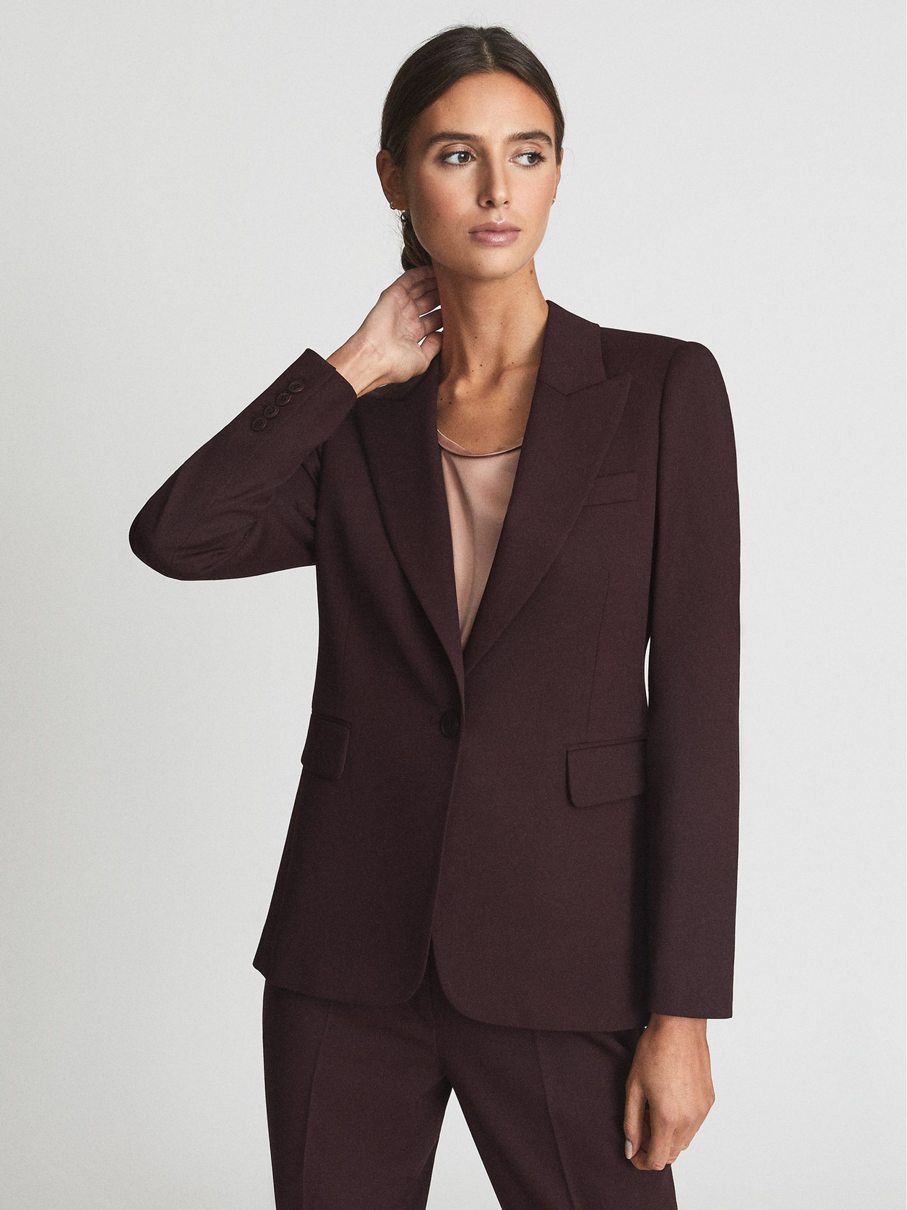 Wool Blend Single Breasted Blazer in Burgundy - Image 1 of 5