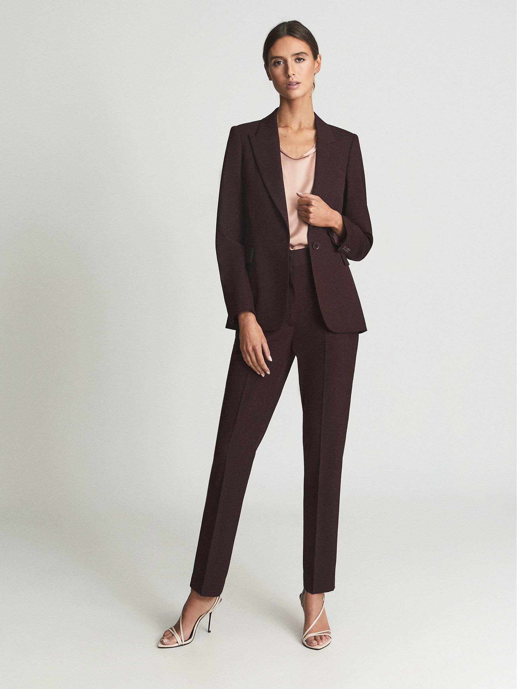 Wool Blend Single Breasted Blazer in Burgundy - Image 3 of 5