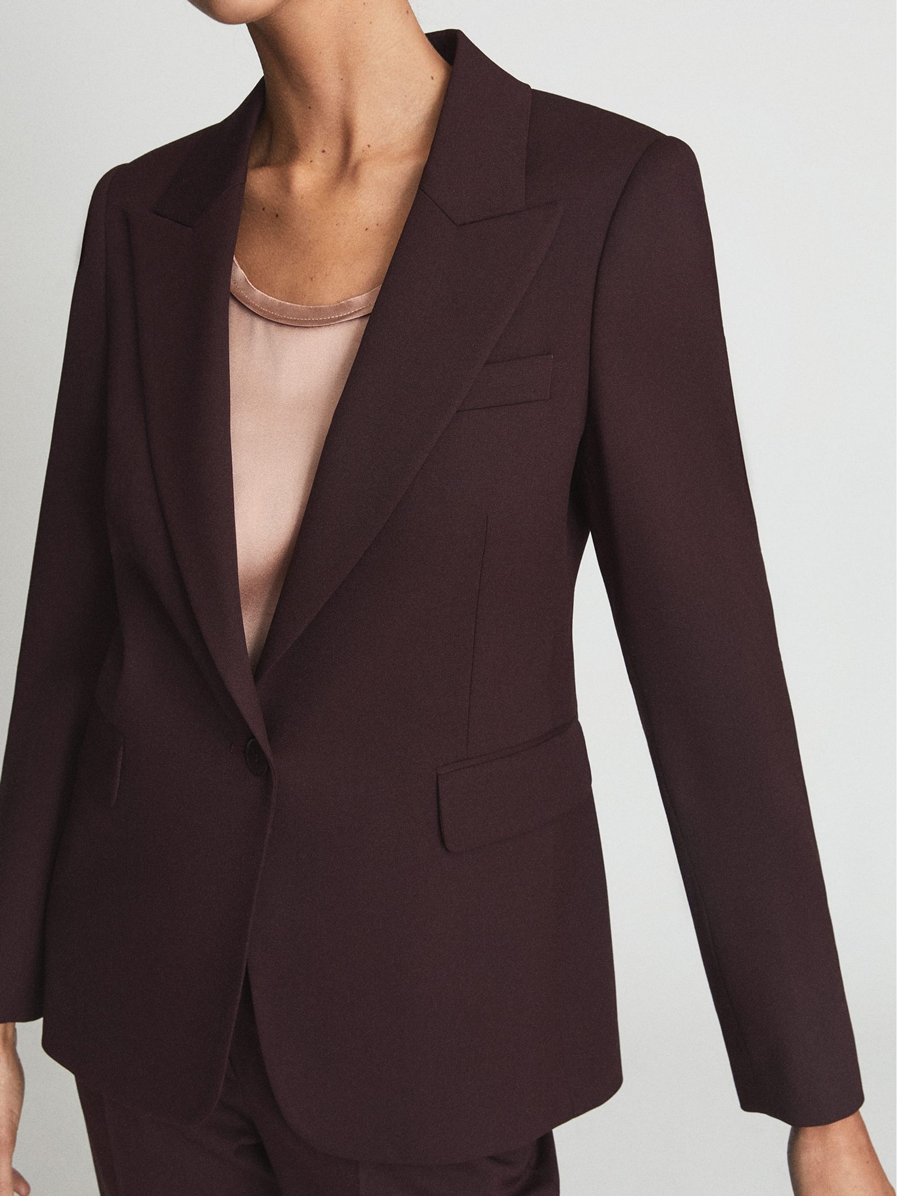 Wool Blend Single Breasted Blazer in Burgundy - Image 4 of 5