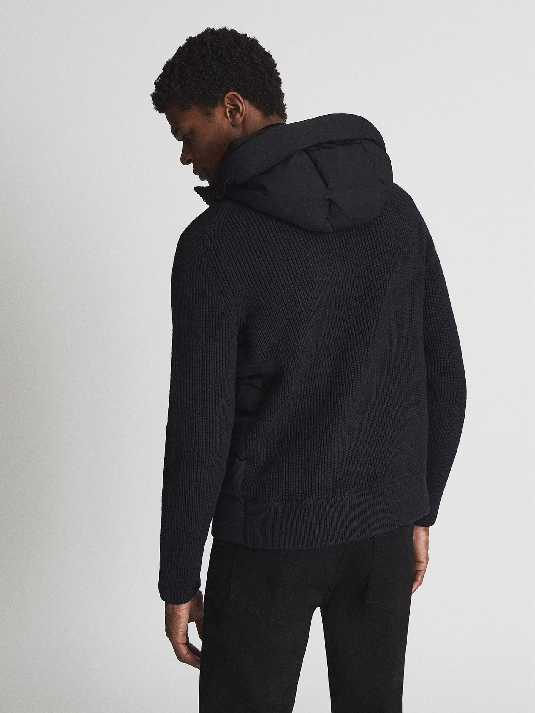 Quilted Knitted Hybrid Hooded Jacket in Black - Image 5 of 6