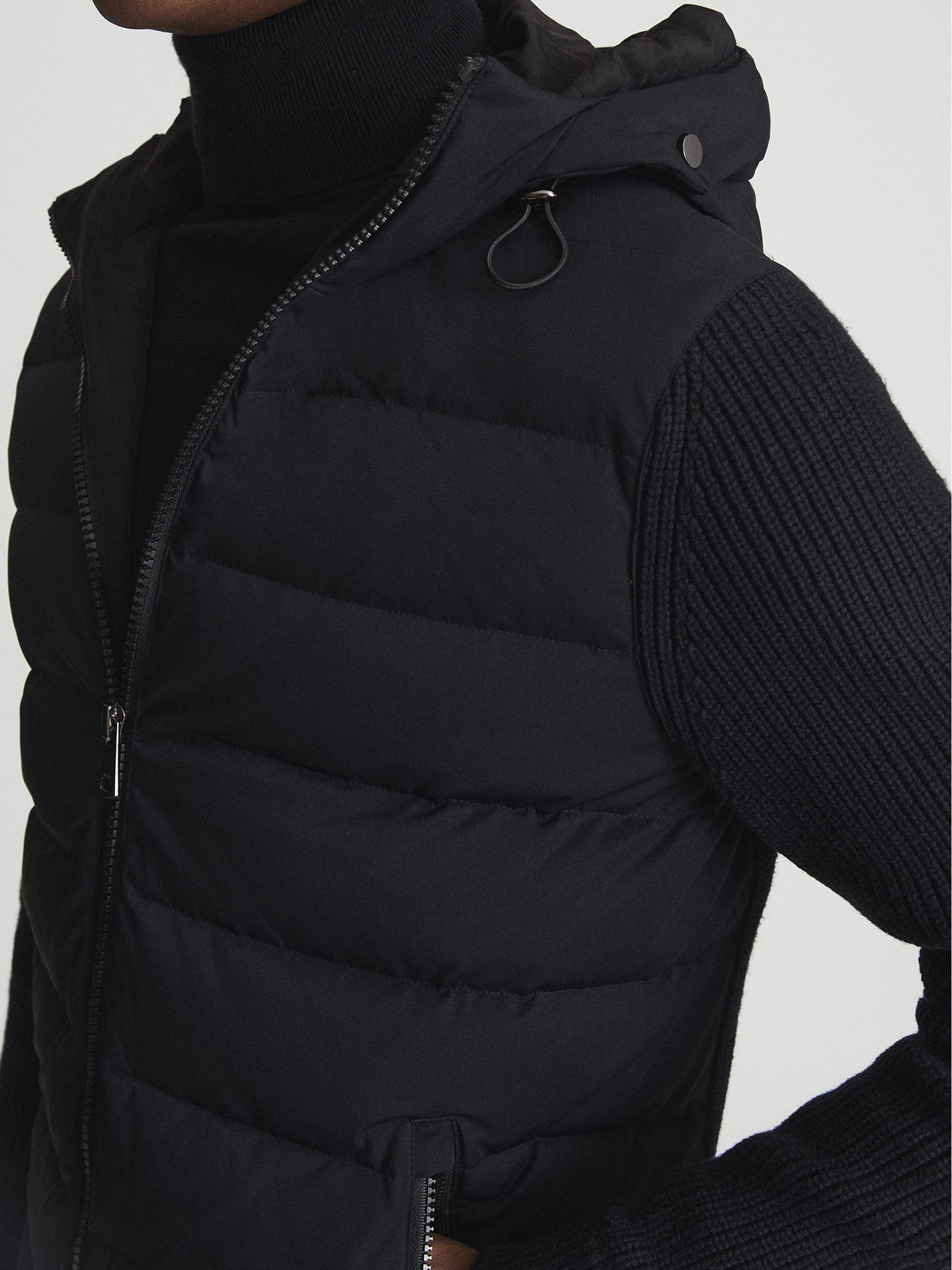 Quilted Knitted Hybrid Hooded Jacket in Black - Image 6 of 6