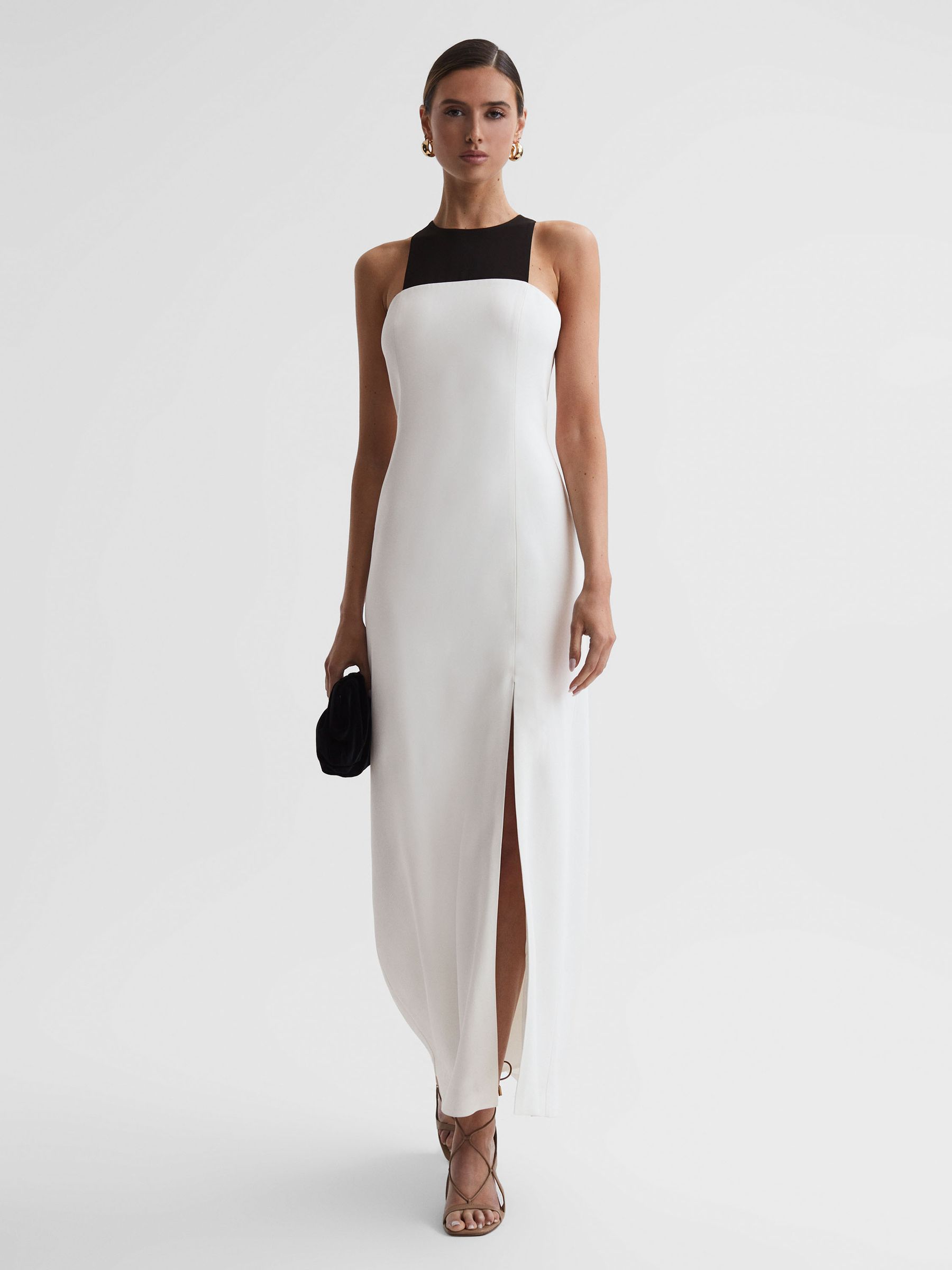 Colourblock Fitted Maxi Dress in Ivory - Image 1 of 1