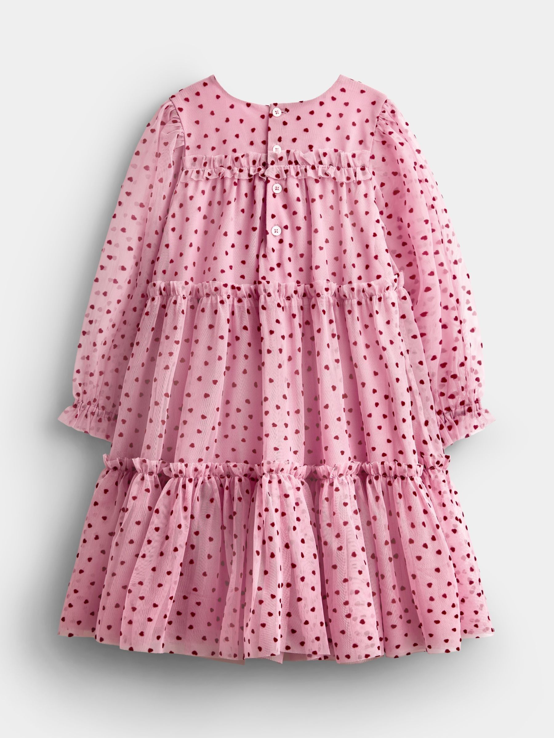 Dusky Pink Heart Flocked Tiered Dress - Image 2 of 4 Dusky Pink Heart Flocked Tiered Dress - Image 2 of 4