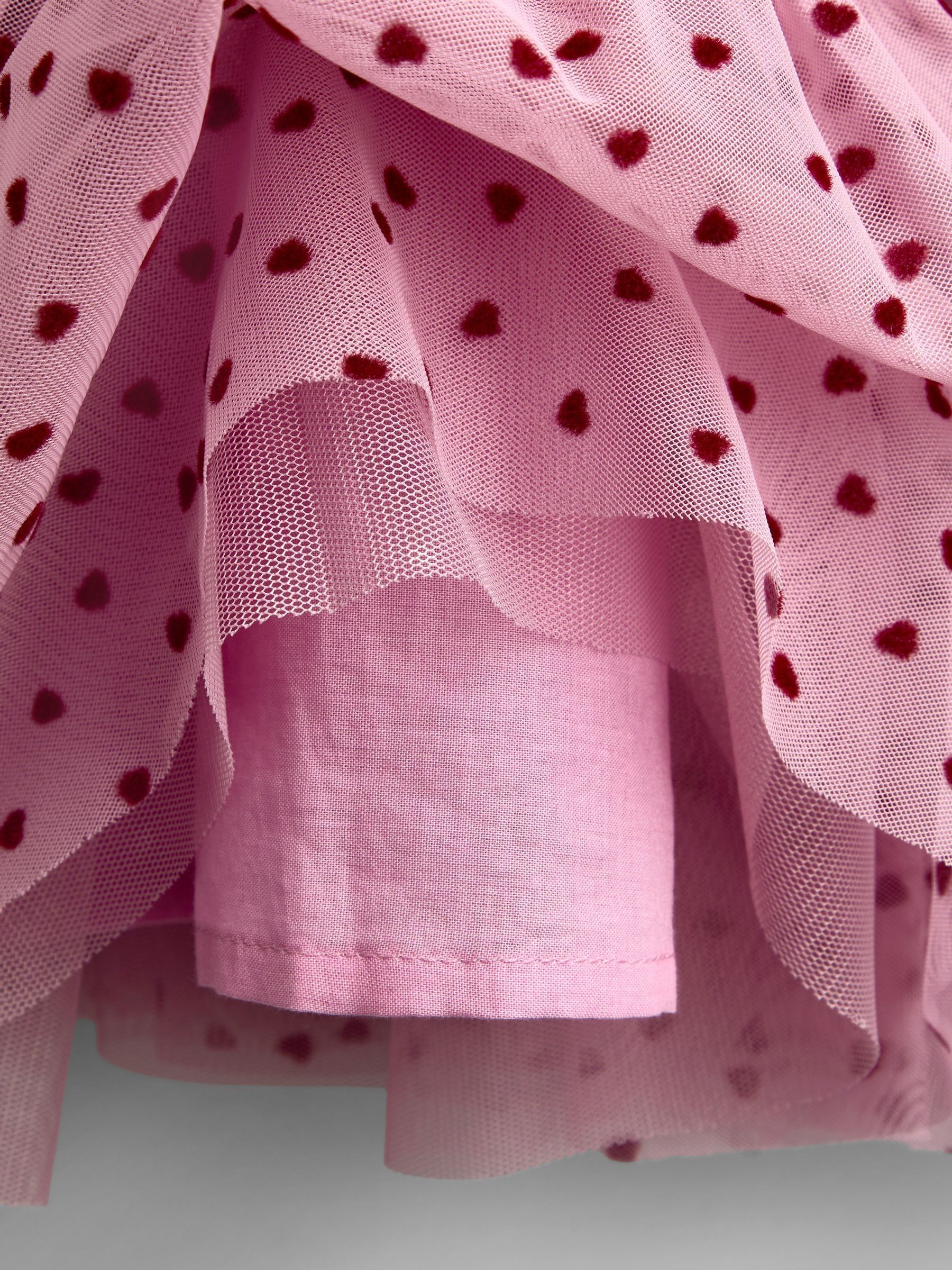 Dusky Pink Heart Flocked Tiered Dress - Image 3 of 4