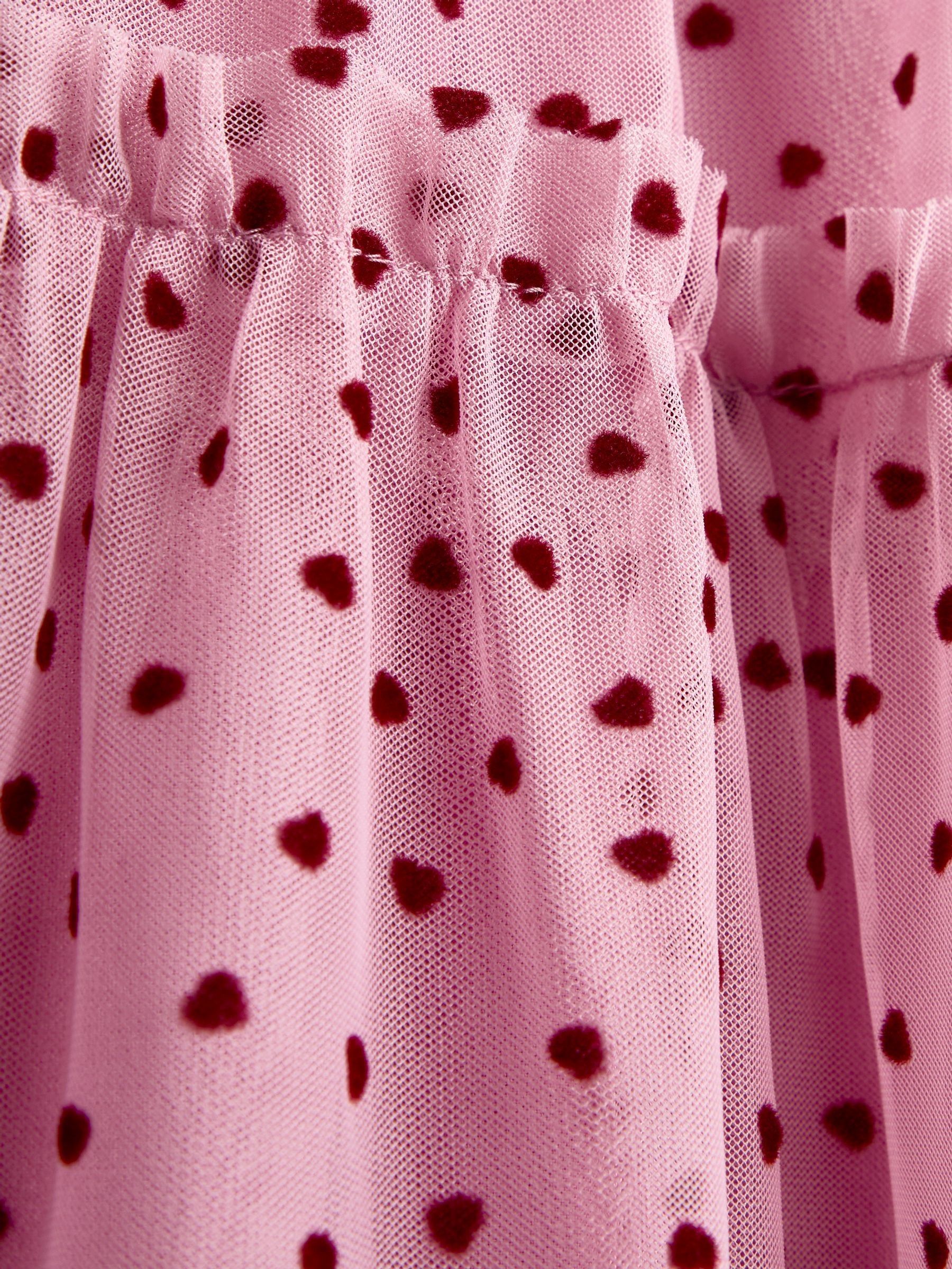 Dusky Pink Heart Flocked Tiered Dress - Image 4 of 4 Dusky Pink Heart Flocked Tiered Dress - Image 4 of 4